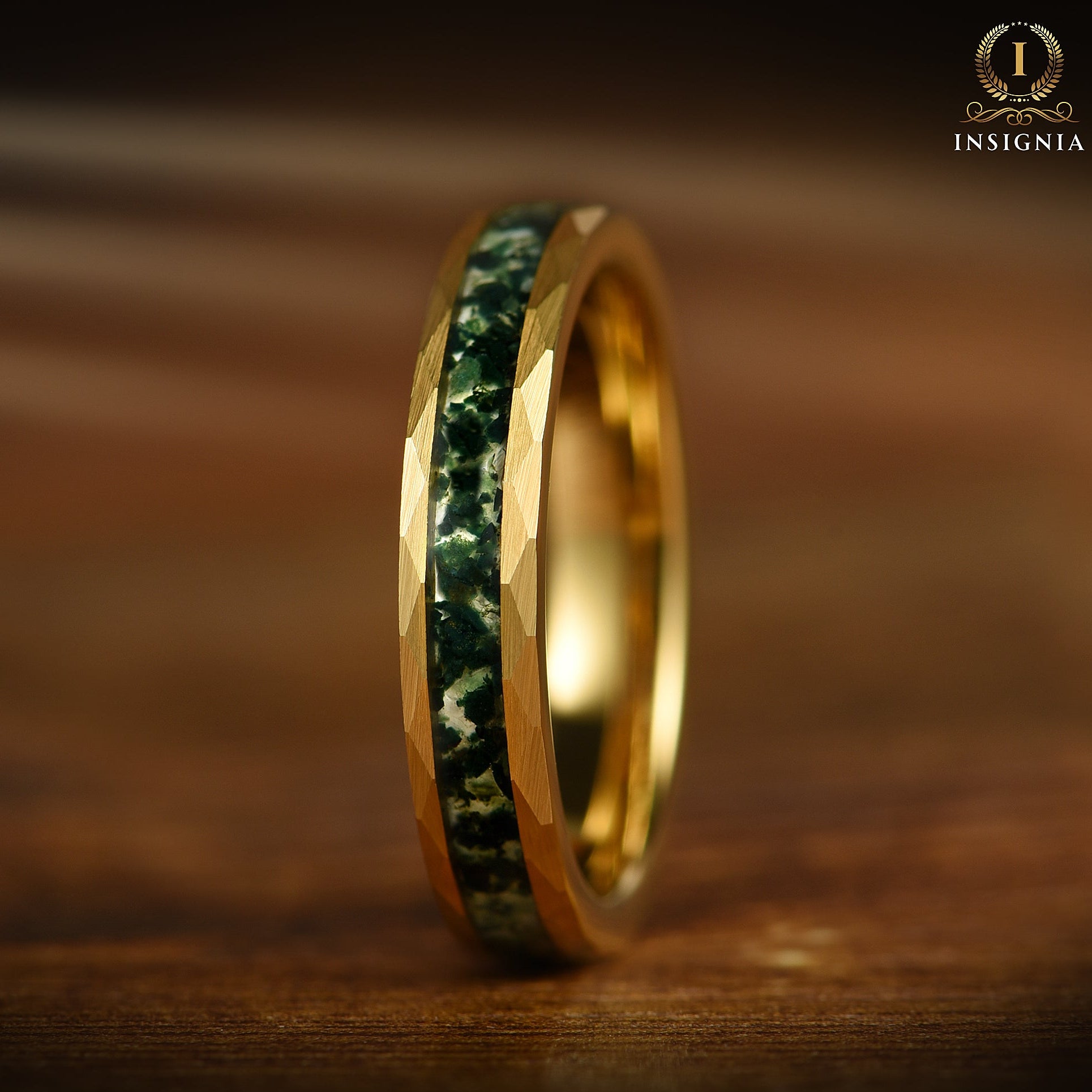 ladies gold rings hammered edges side profile