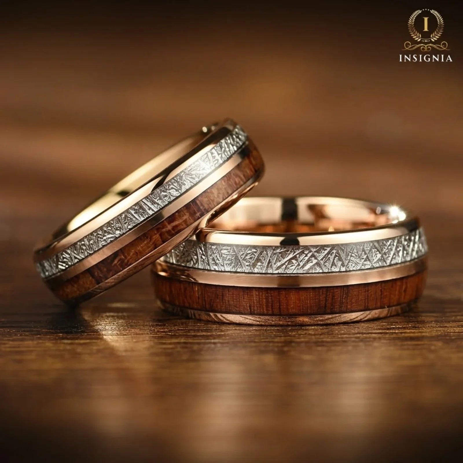 Promise Ring For Her Wooden Meteorite Set View