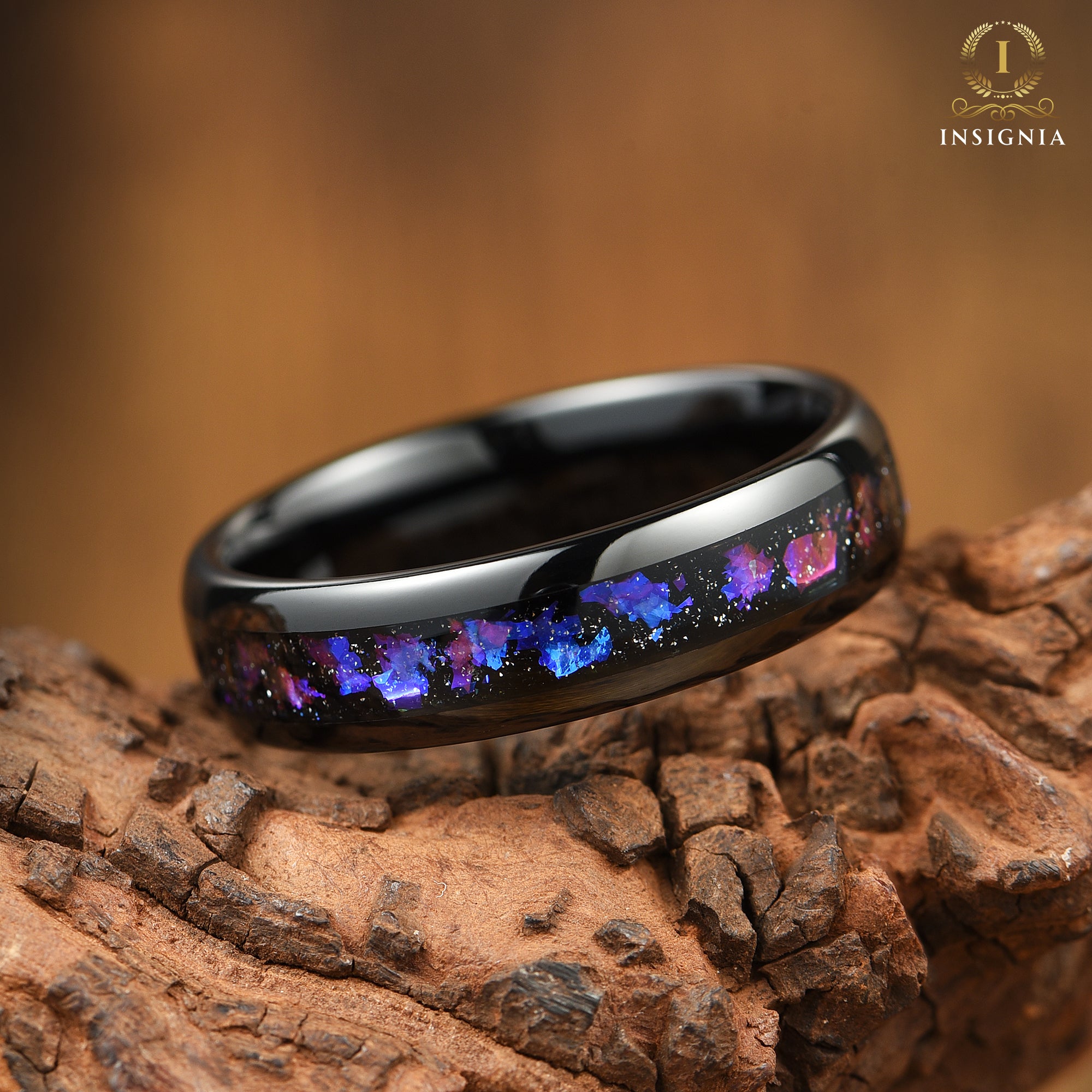  Promise Ring for Him in Black Tungsten with Galaxy Design Main View