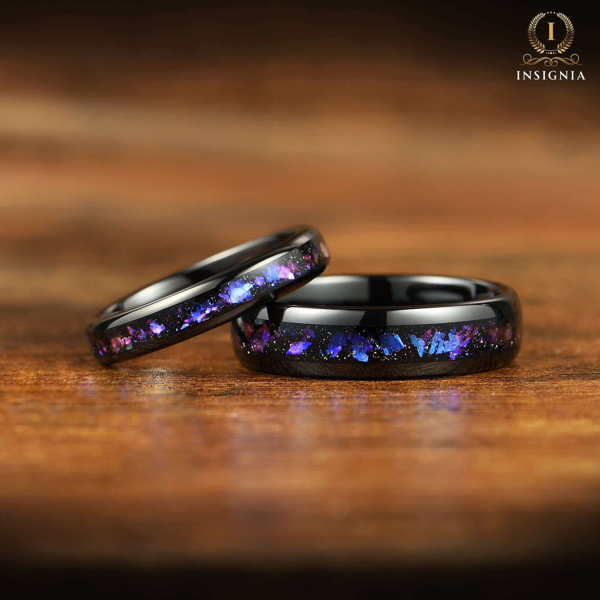 Promise Ring for Him in Black Tungsten with Galaxy Design Set View