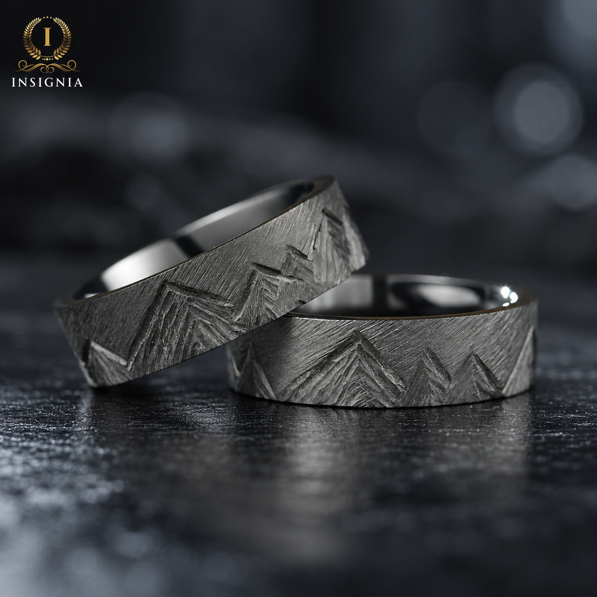 Ring zirconium design featuring a hand-carved mountain range and textured finish