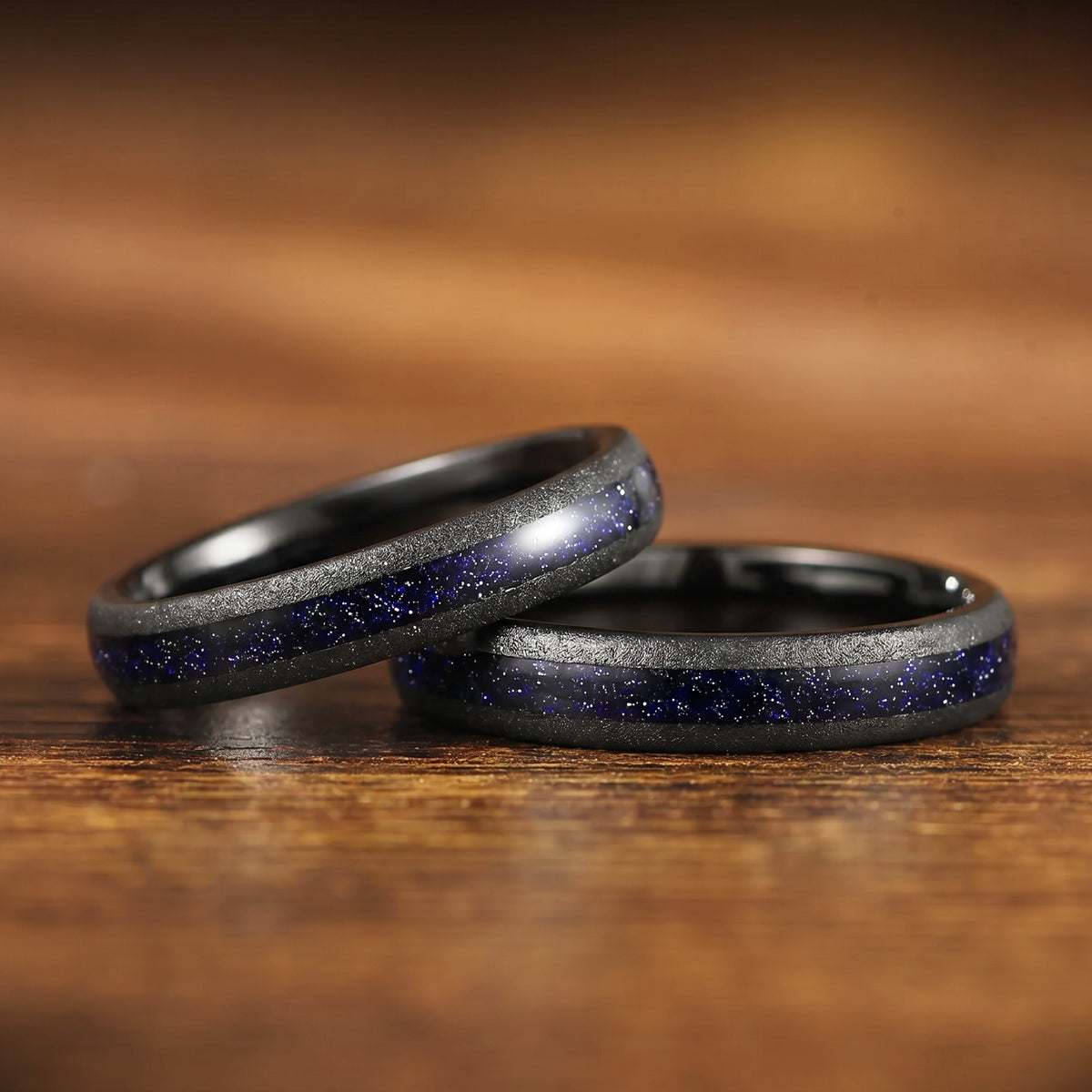 LADIES RING GALAXY INSPIRED TUNGSTEN CARBIDE BLUE SANDTONE (4MM)