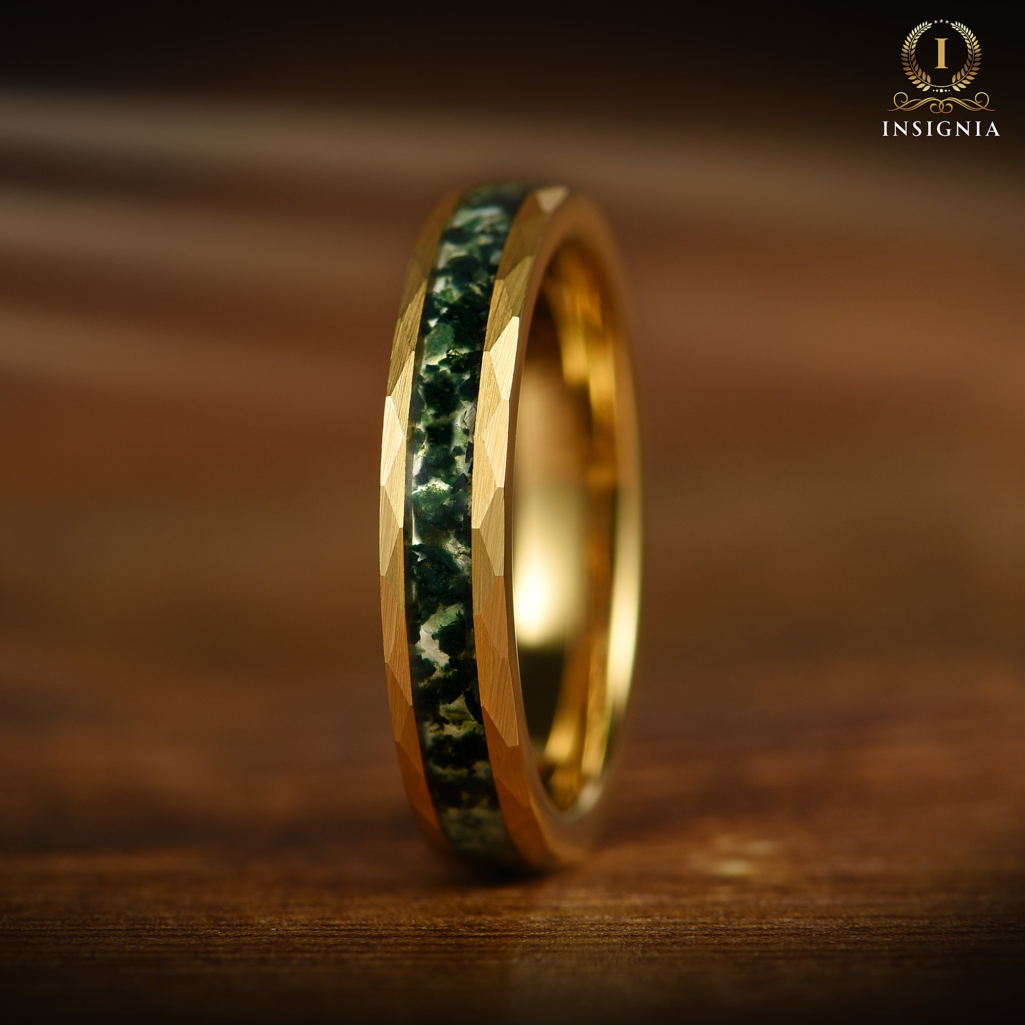 Set Ring Wedding Moss Agate Engraving View