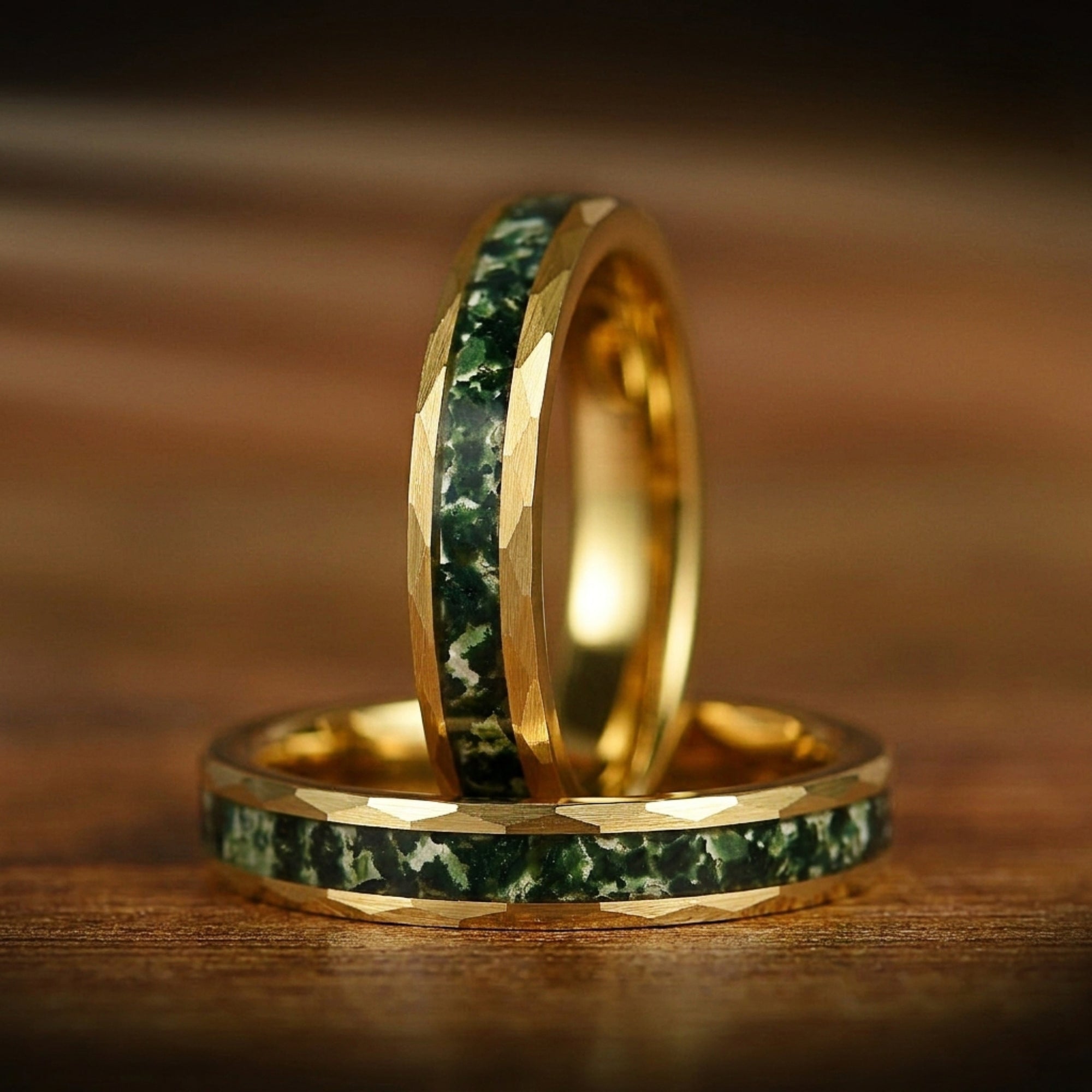 Set Ring Wedding Moss Agate Stacked View
