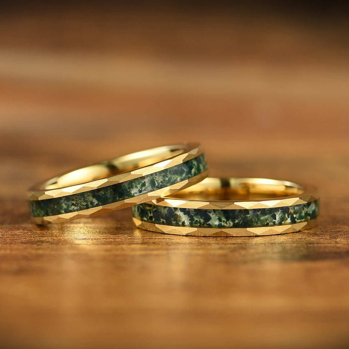 Set Ring Wedding Moss Agate Stacked View