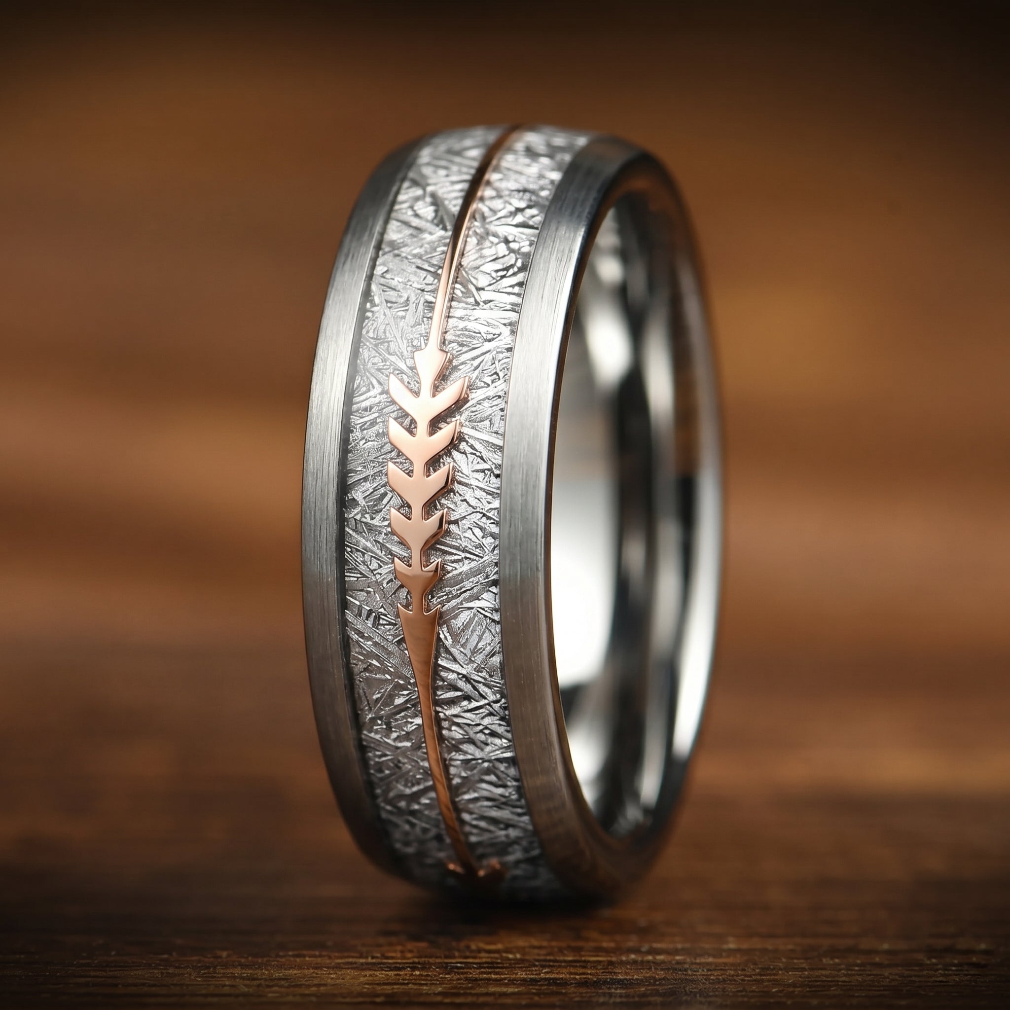 Silver Wedding Bands Tungsten Meteorite Left View