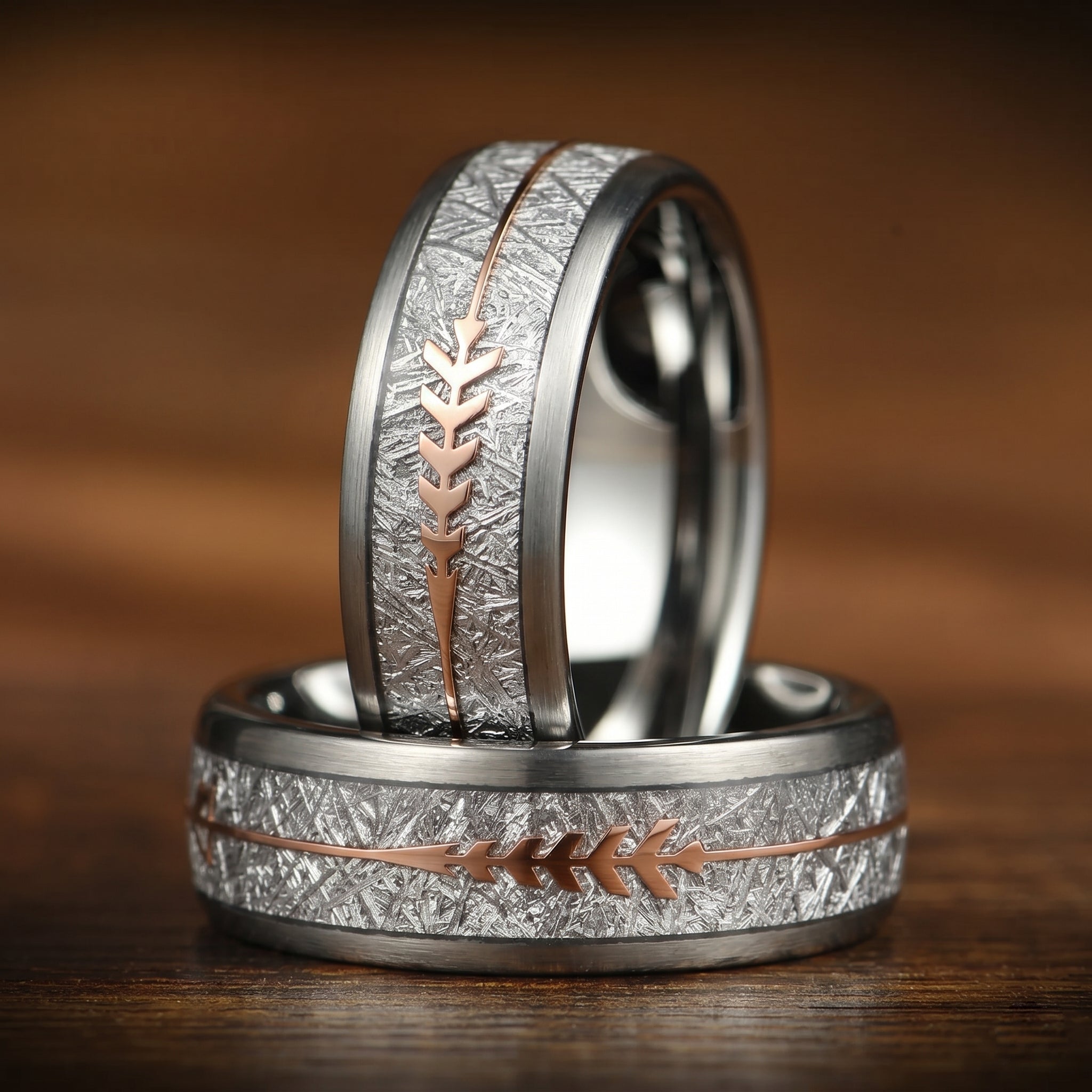 Silver Wedding Bands Tungsten Meteorite Main View