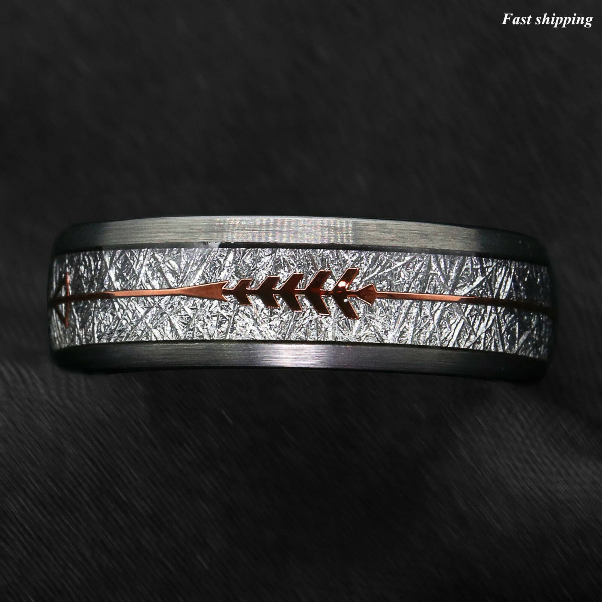 Silver Wedding Bands Tungsten Meteorite Side View

