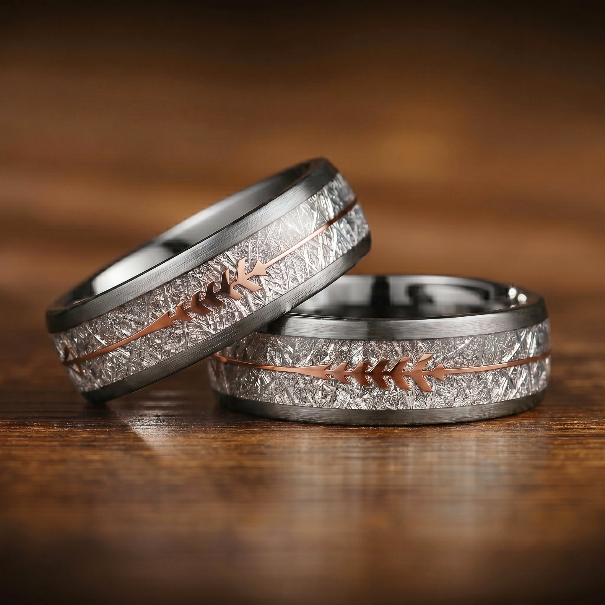 Silver Wedding Bands Tungsten Meteorite Texture Detail View