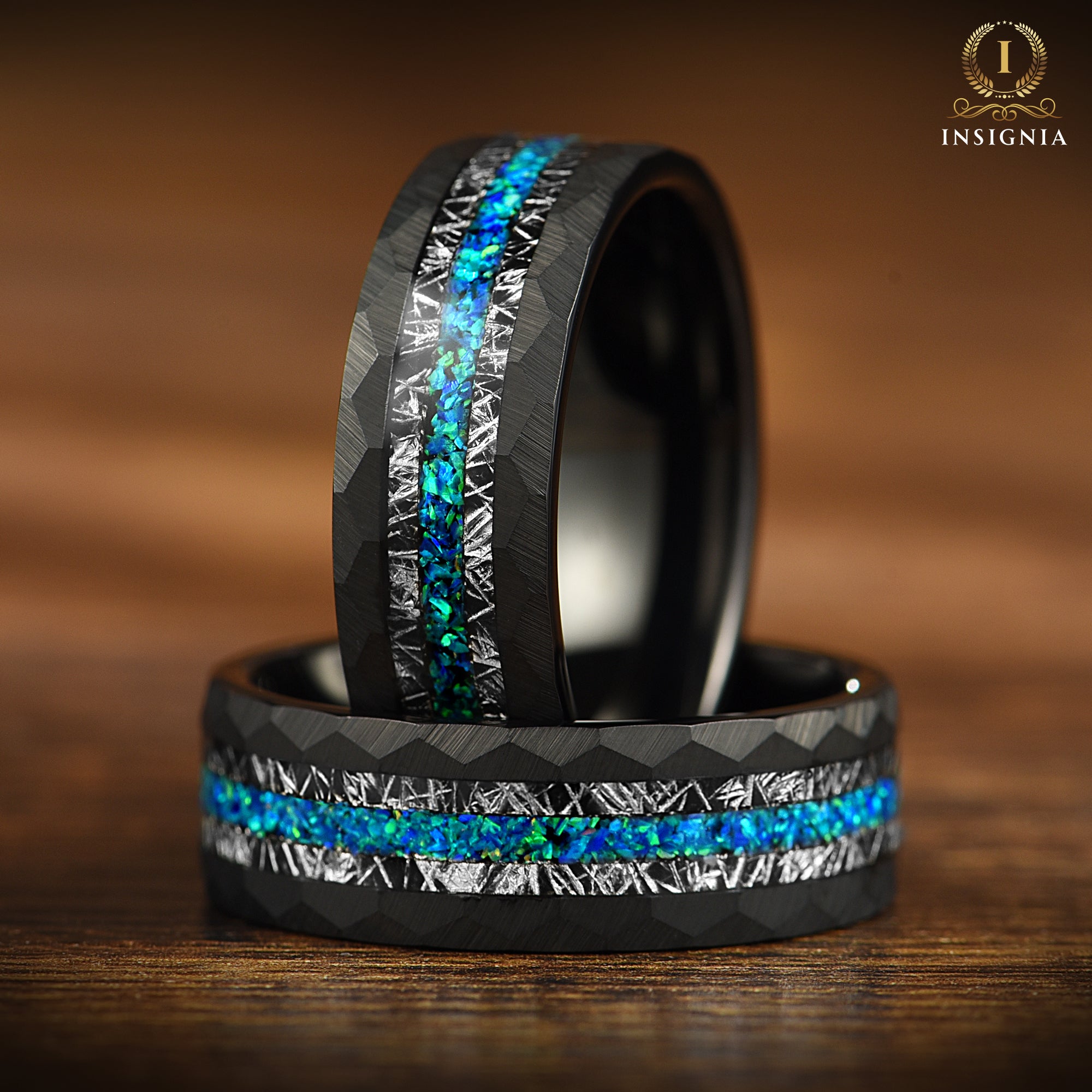 Tungsten Male Wedding Rings Meteorite Detail View