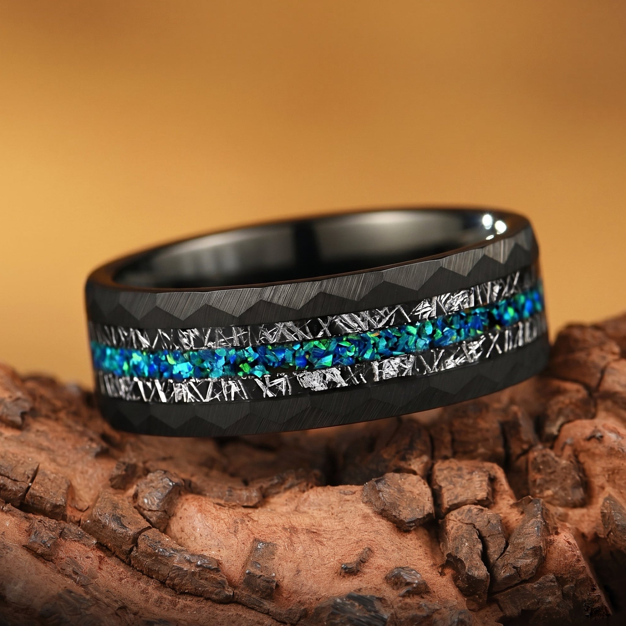 Tungsten Male Wedding Rings Meteorite Main View