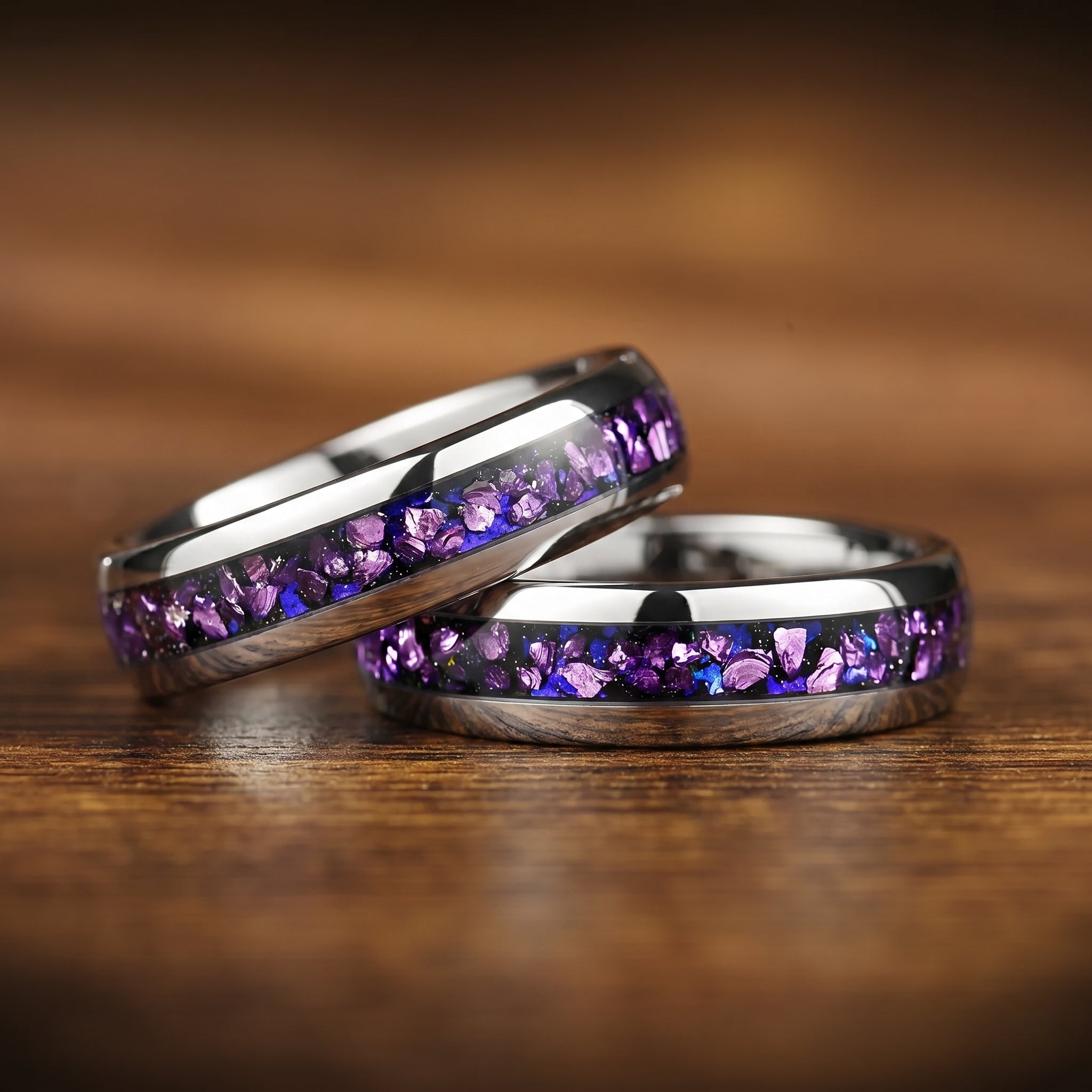 Tungsten Metal Rings Alexandrite Flat Lay View
