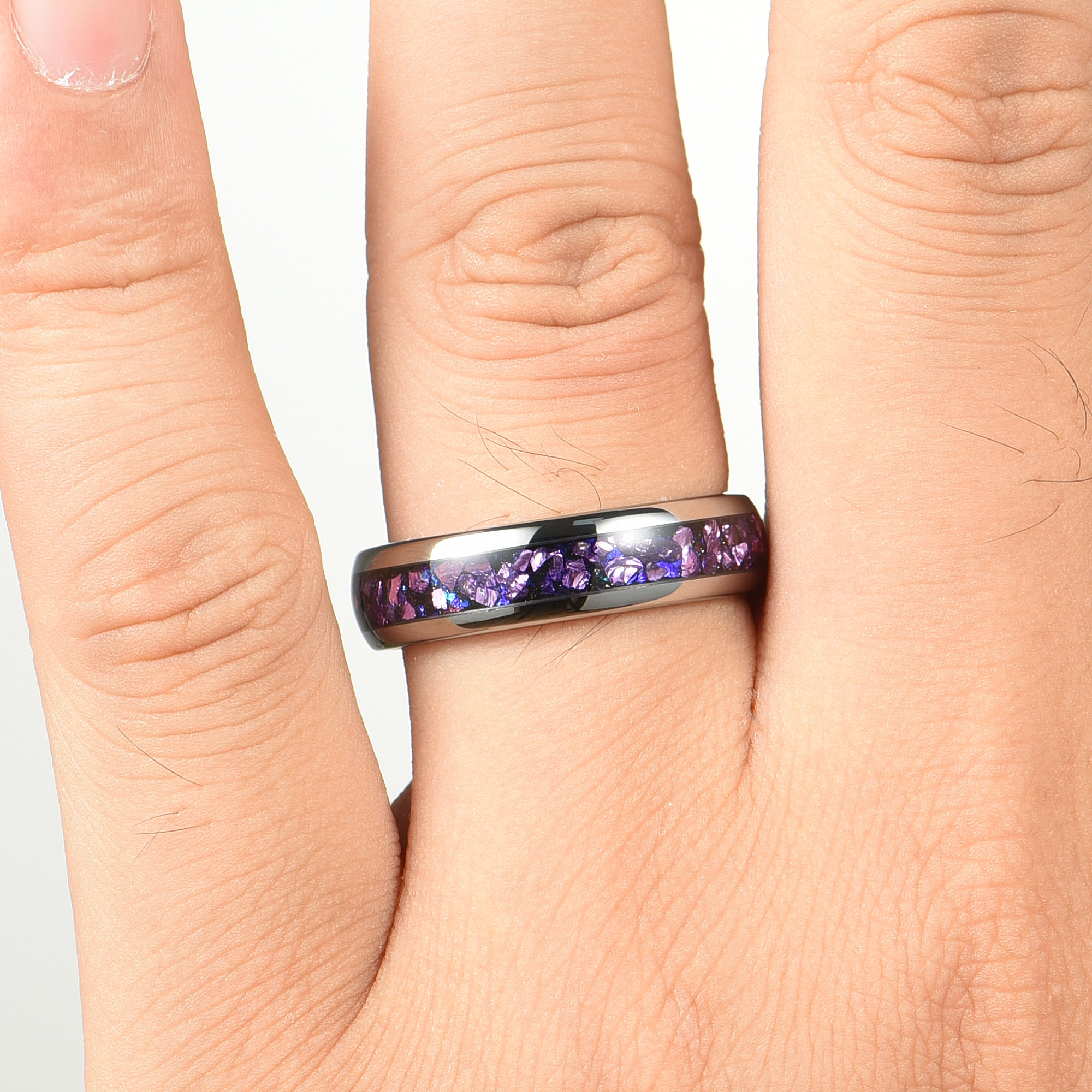 Tungsten Metal Rings Alexandrite Male Hand View