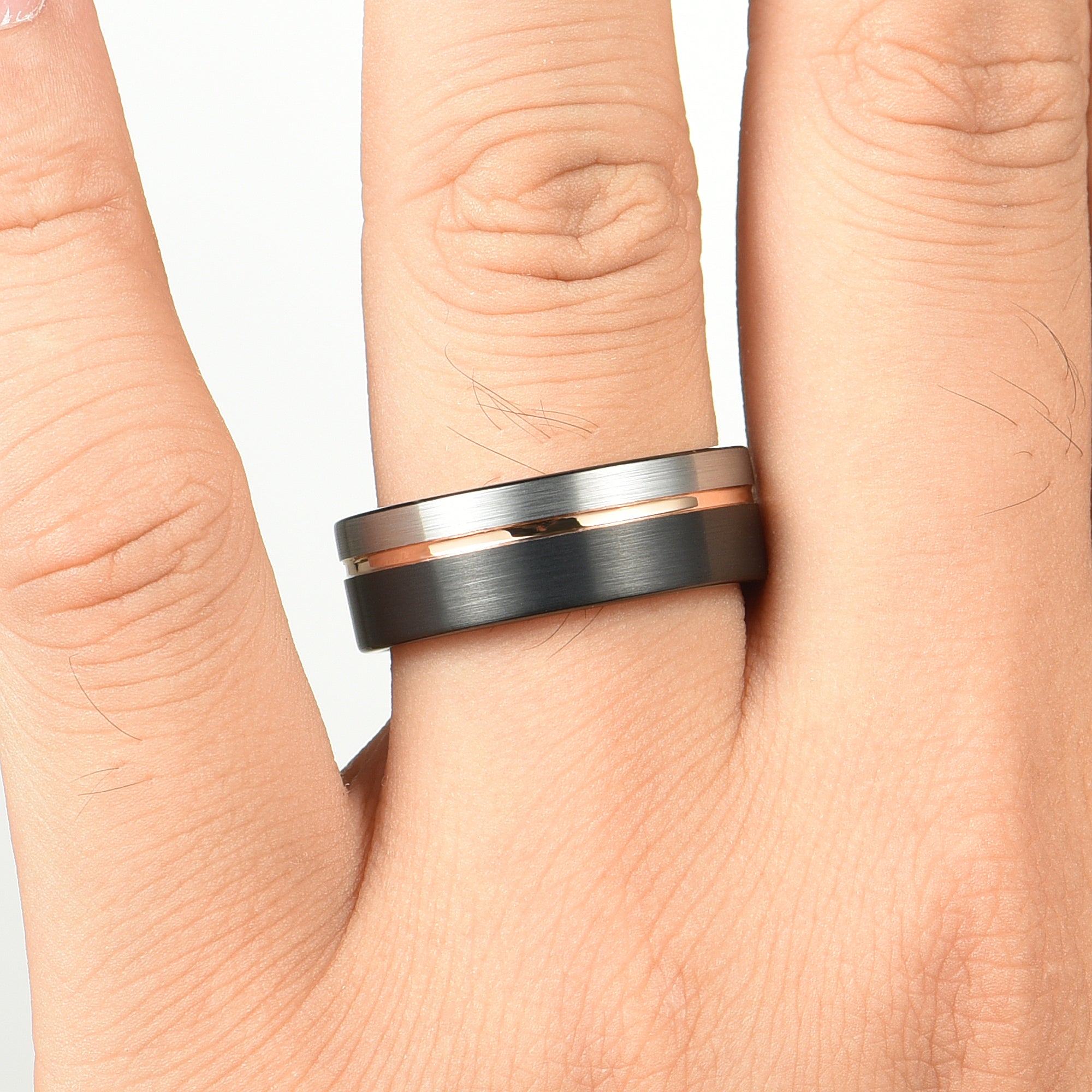 Tungsten Metal Rings Wedding Hand View 