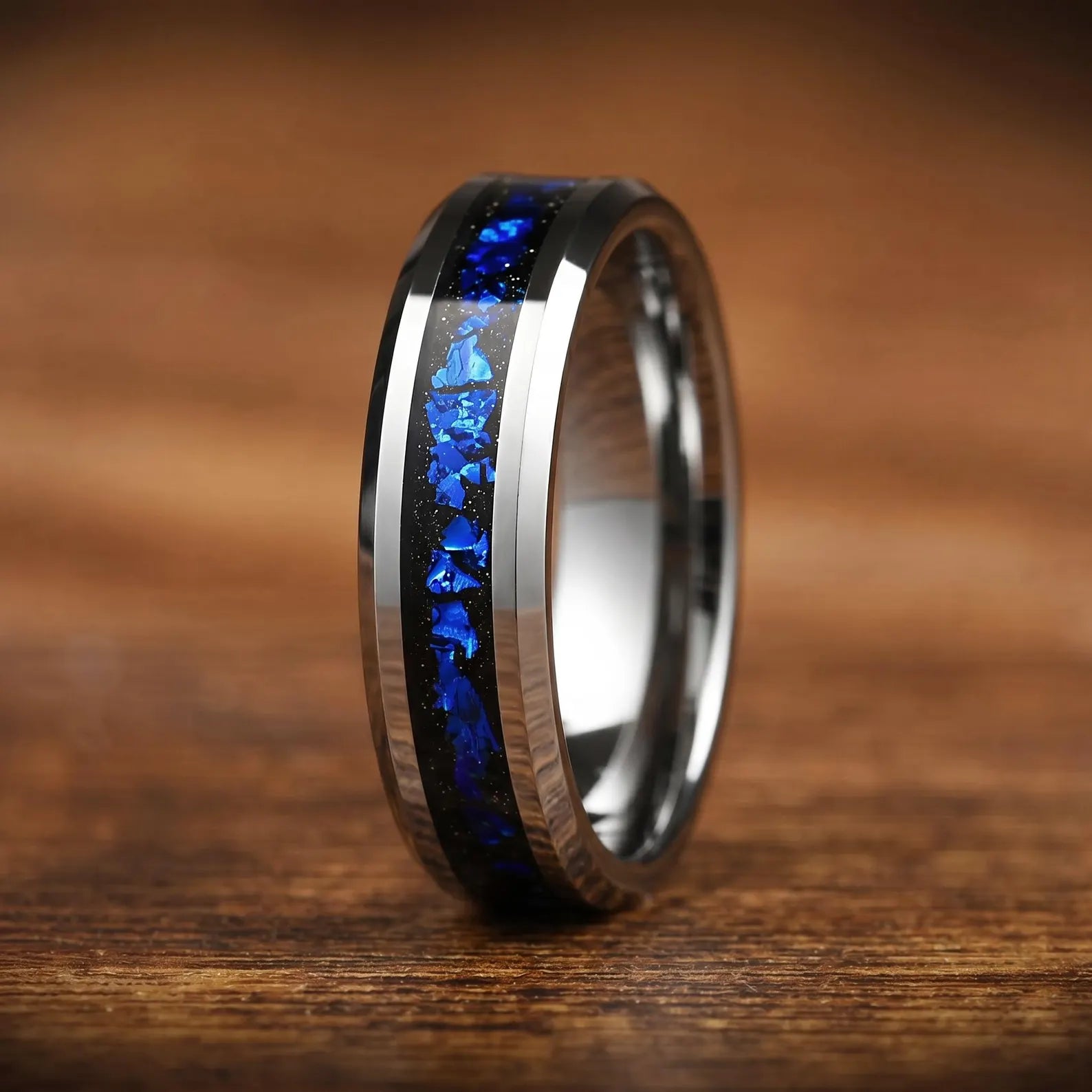 Tungsten Wedding Bands Silver Galaxy Close Up View