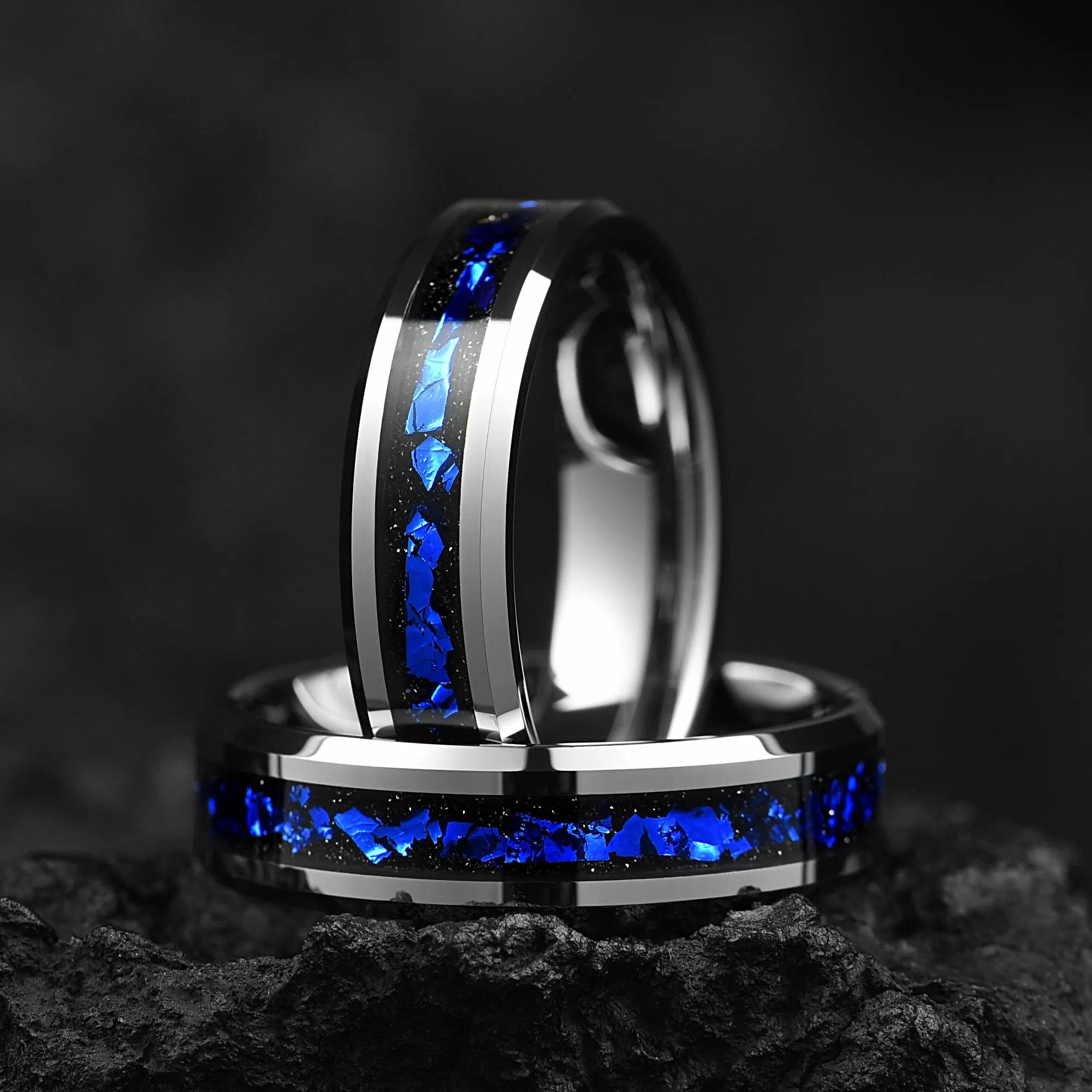Tungsten Wedding Bands Silver Galaxy Profile View