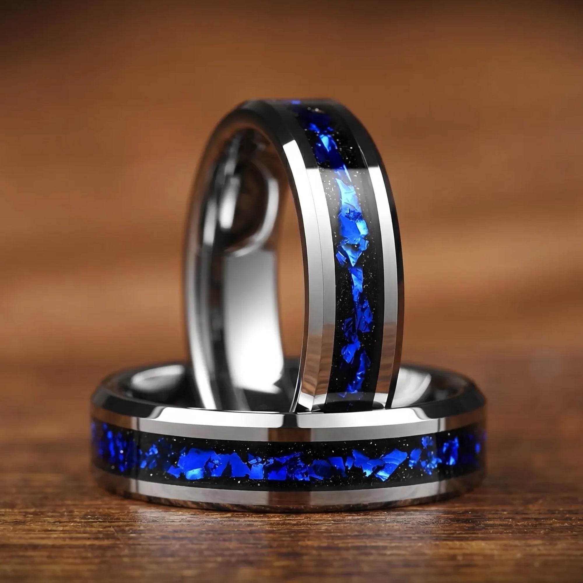 Tungsten Wedding Bands Silver Galaxy Side View