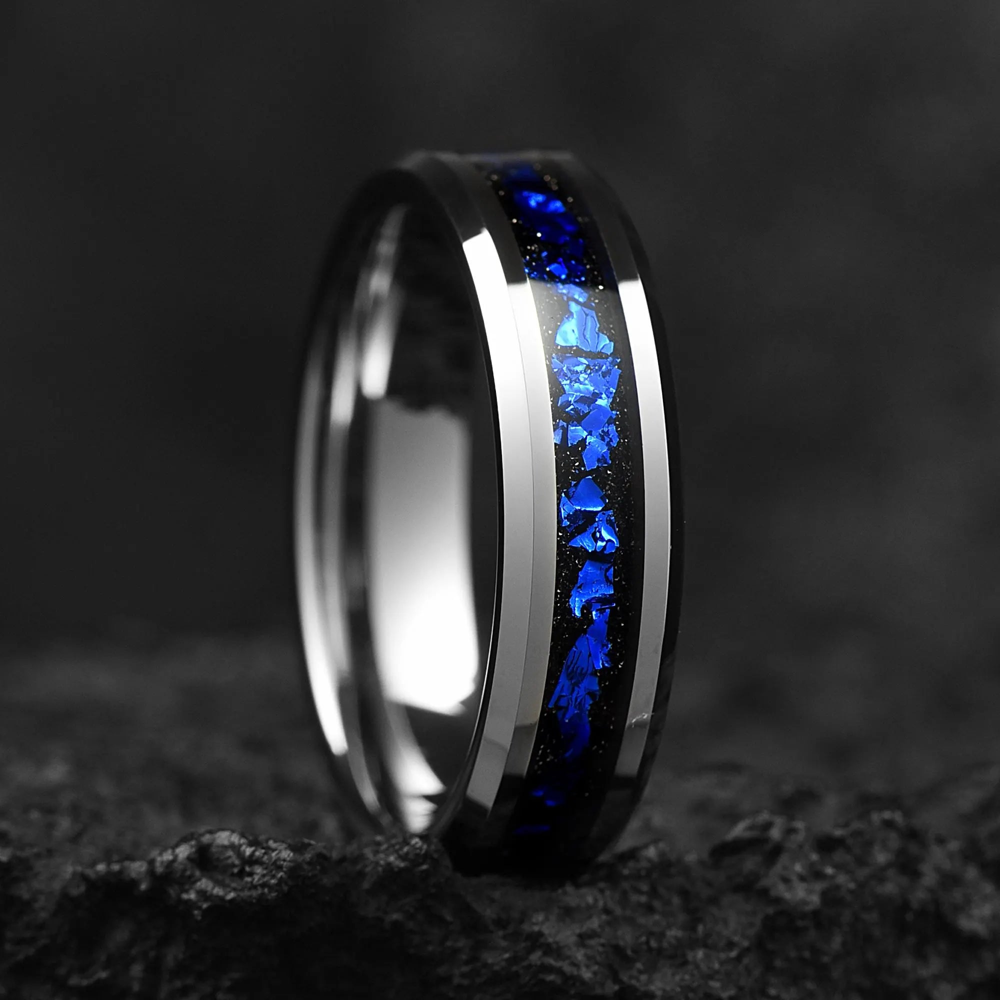 Tungsten Wedding Bands Silver Galaxy Vertical View