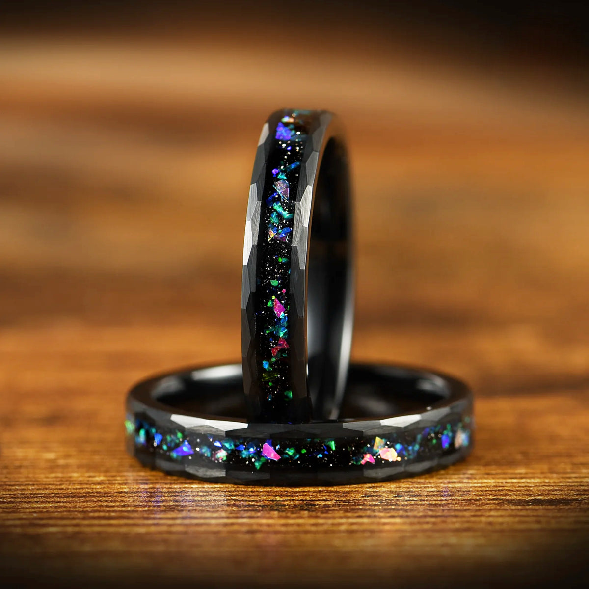 WEDDING RING SET HELIX NEBULA INSPIRED TUNGSTEN BLACK (8/4MM)