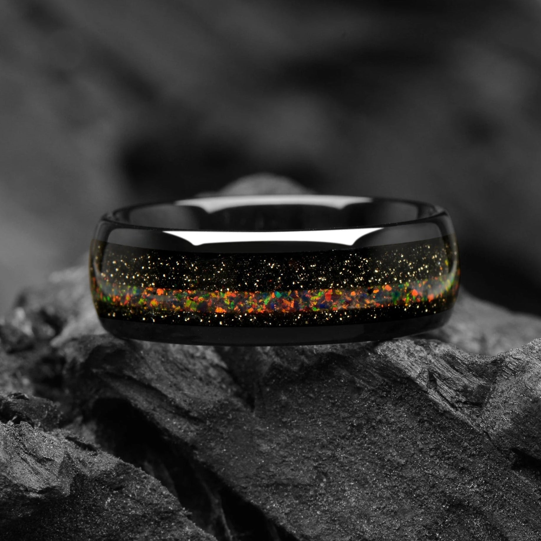 Unique Mens Wedding Rings Opal Closeup View
