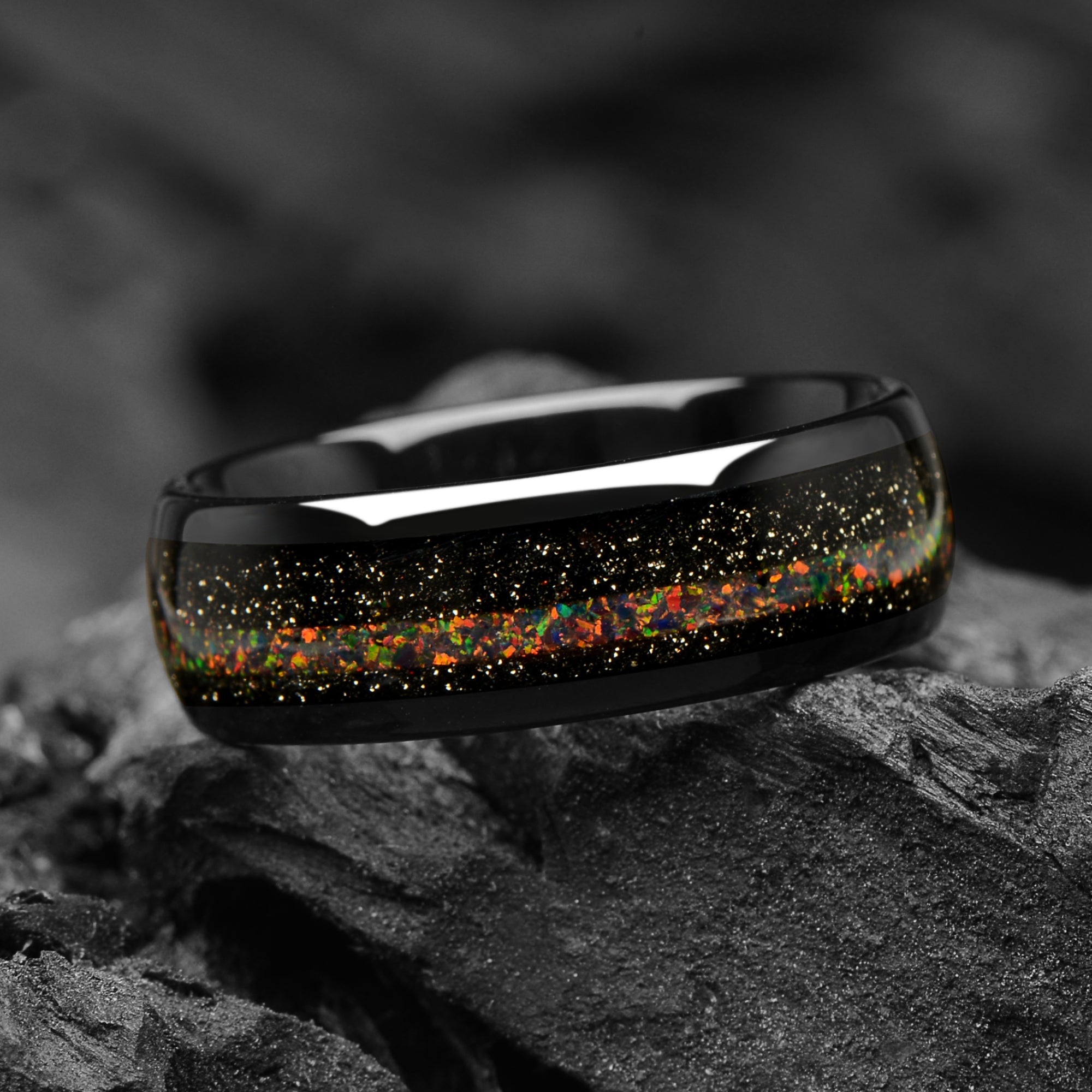 Unique Mens Wedding Rings Opal Flat View