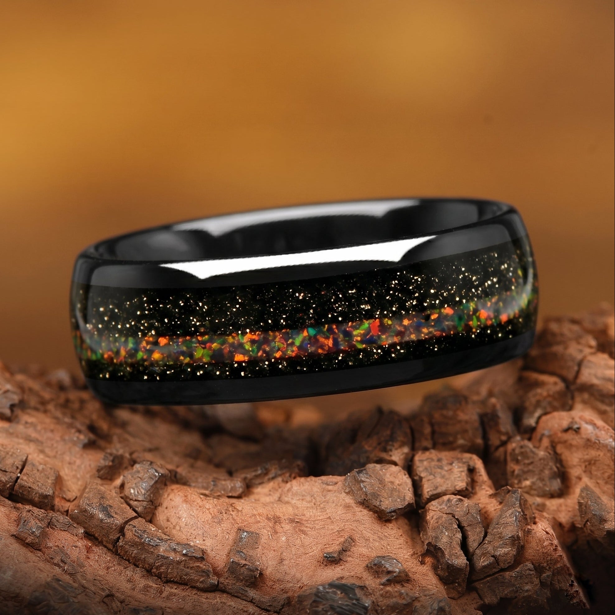 Unique Mens Wedding Rings Opal Main View
