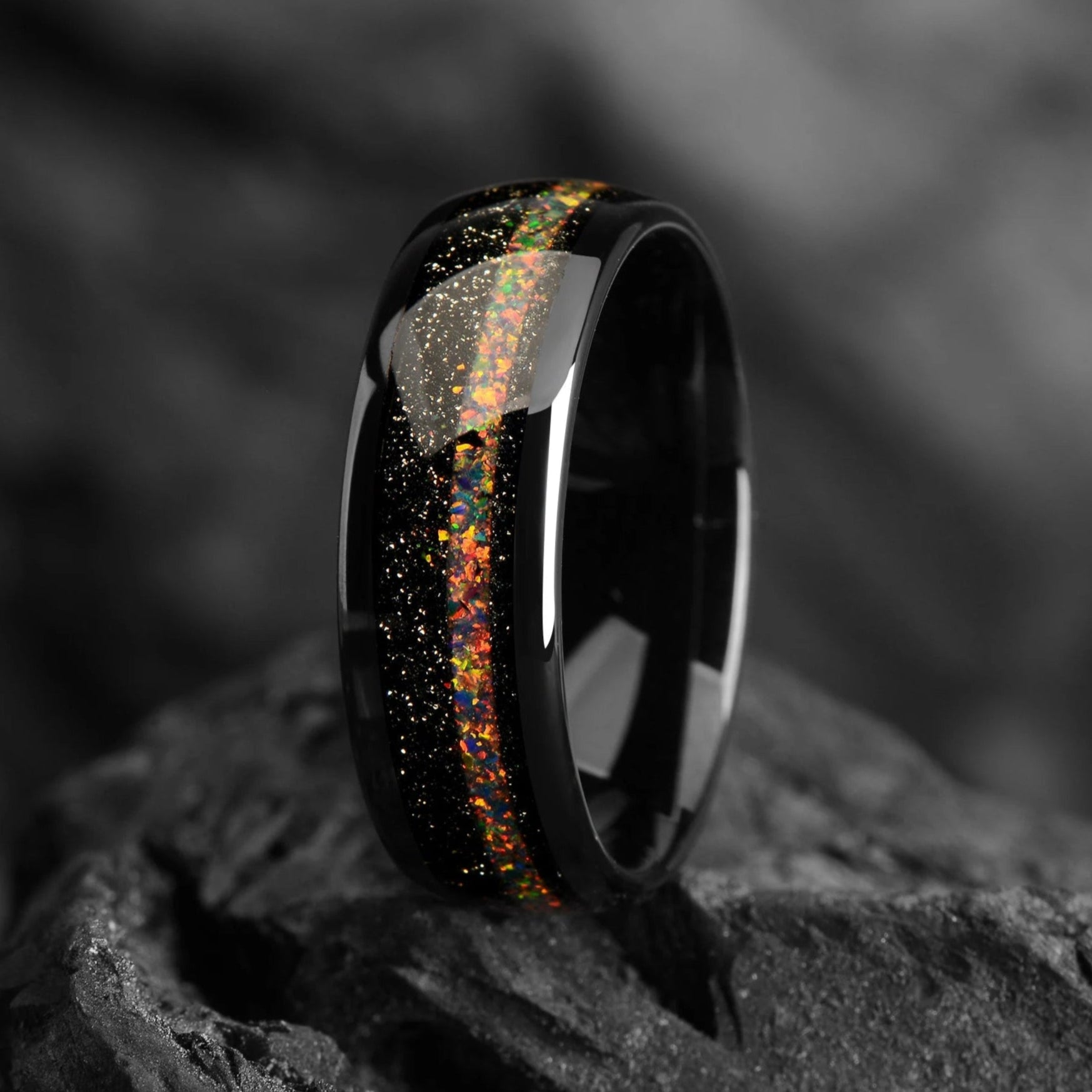 Unique Mens Wedding Rings Opal Main View