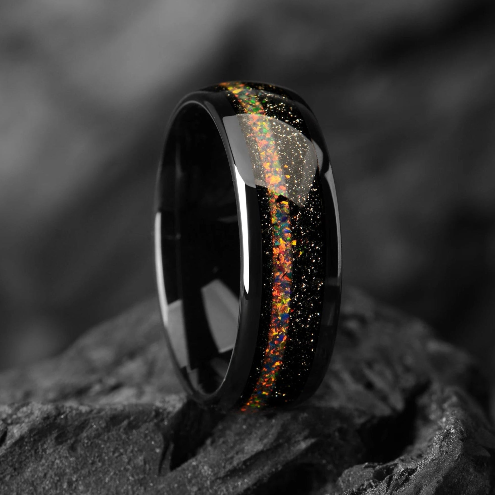 Unique Mens Wedding Rings Opal Right Side View