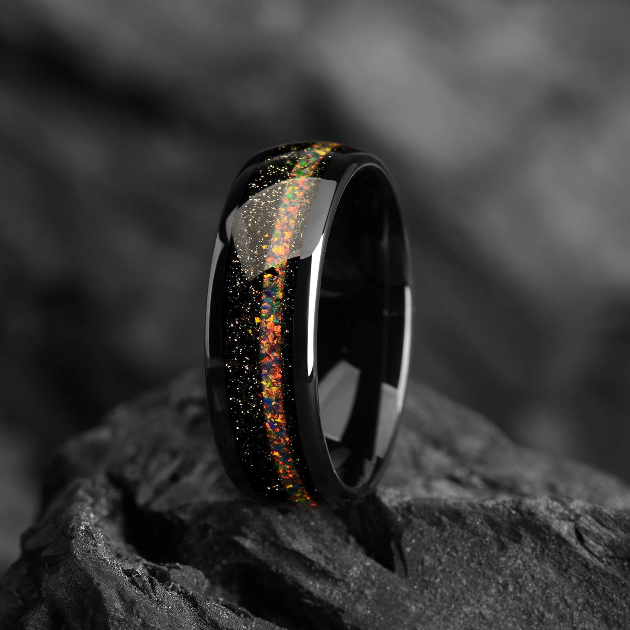 Unique Mens Wedding Rings Opal Vertical View