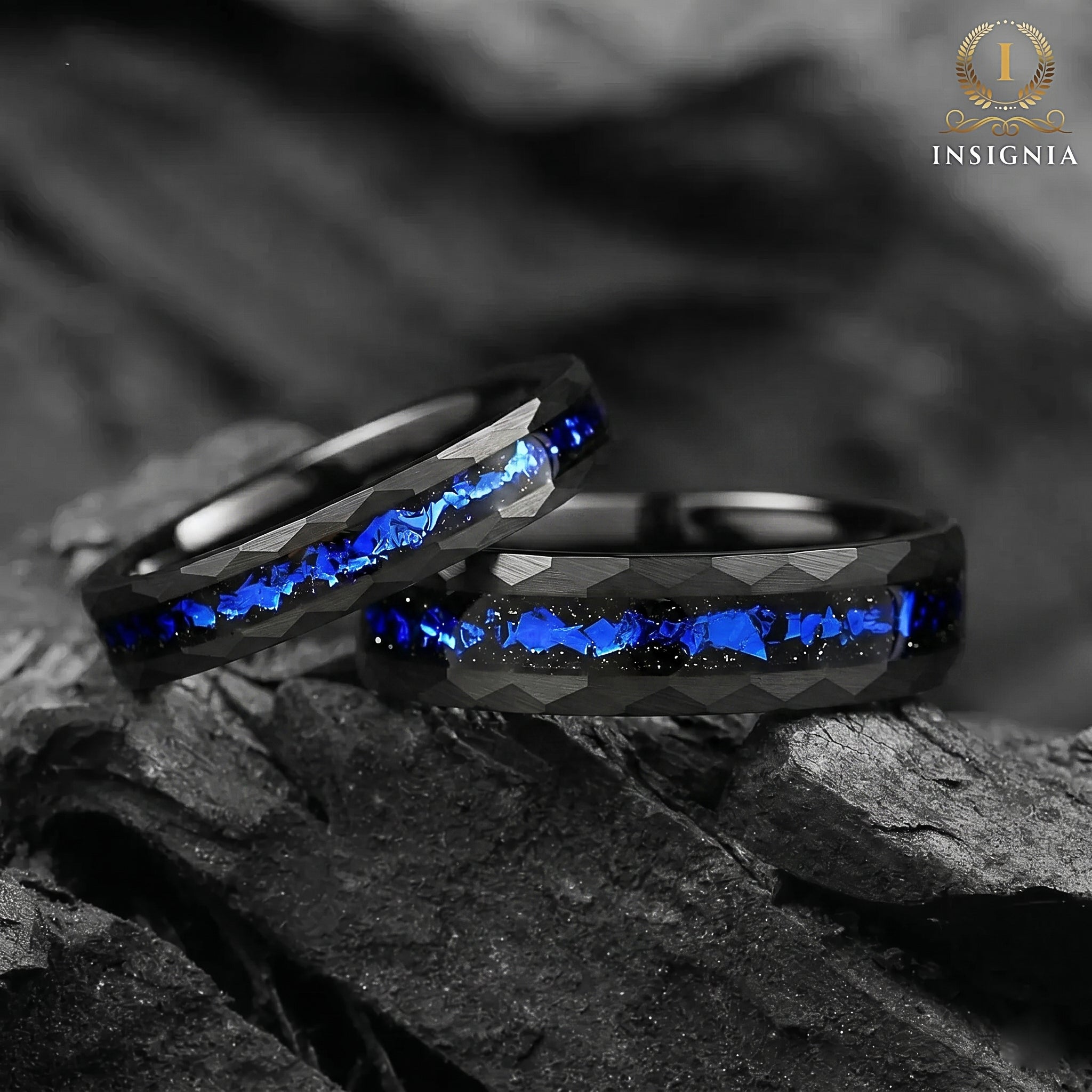 Unusual Wedding Rings Tungsten Reflective Pair View