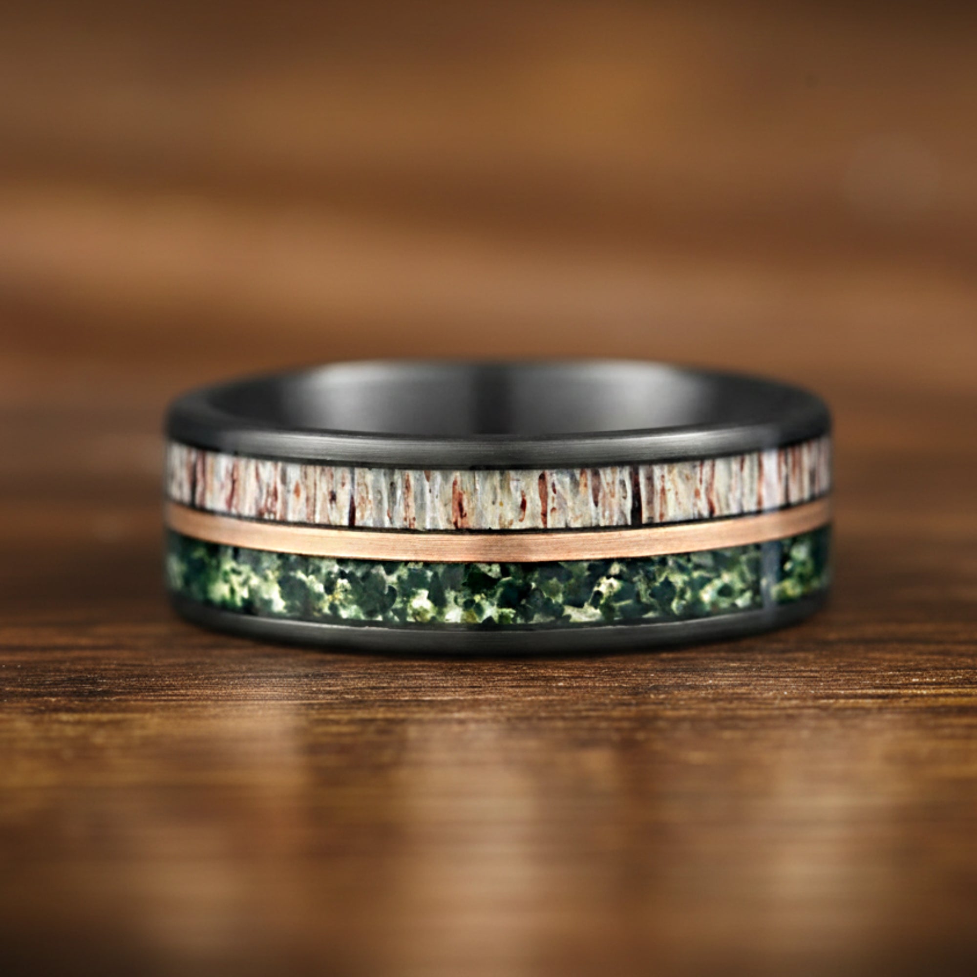 Wedding Bands For Him Moss Agate Close Up