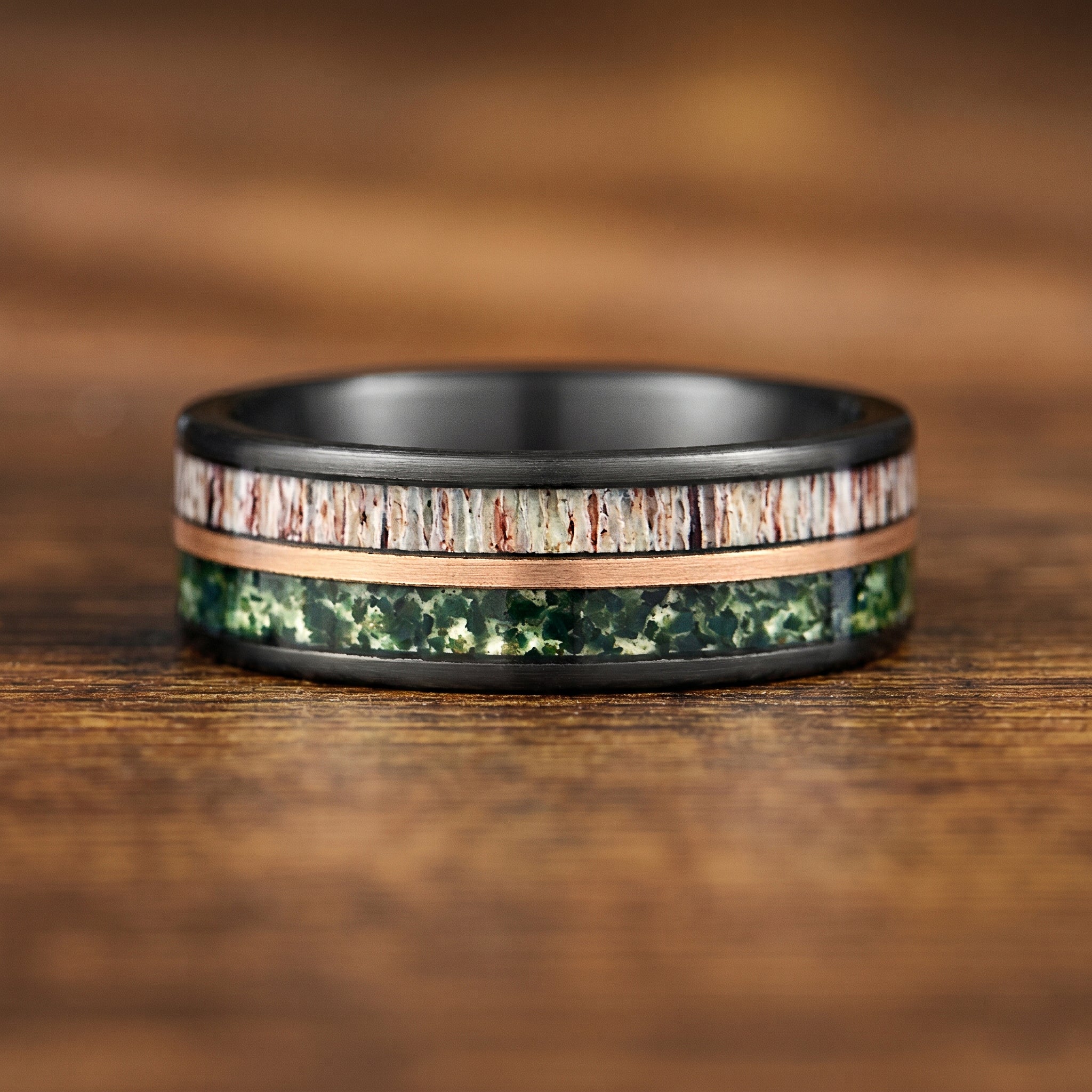 Wedding Bands For Him Moss Agate Detail View