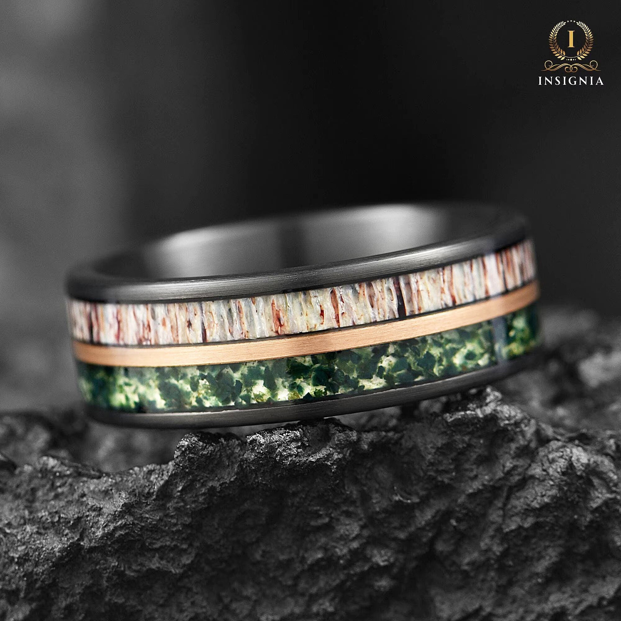 Wedding Bands For Him Moss Agate Flat View