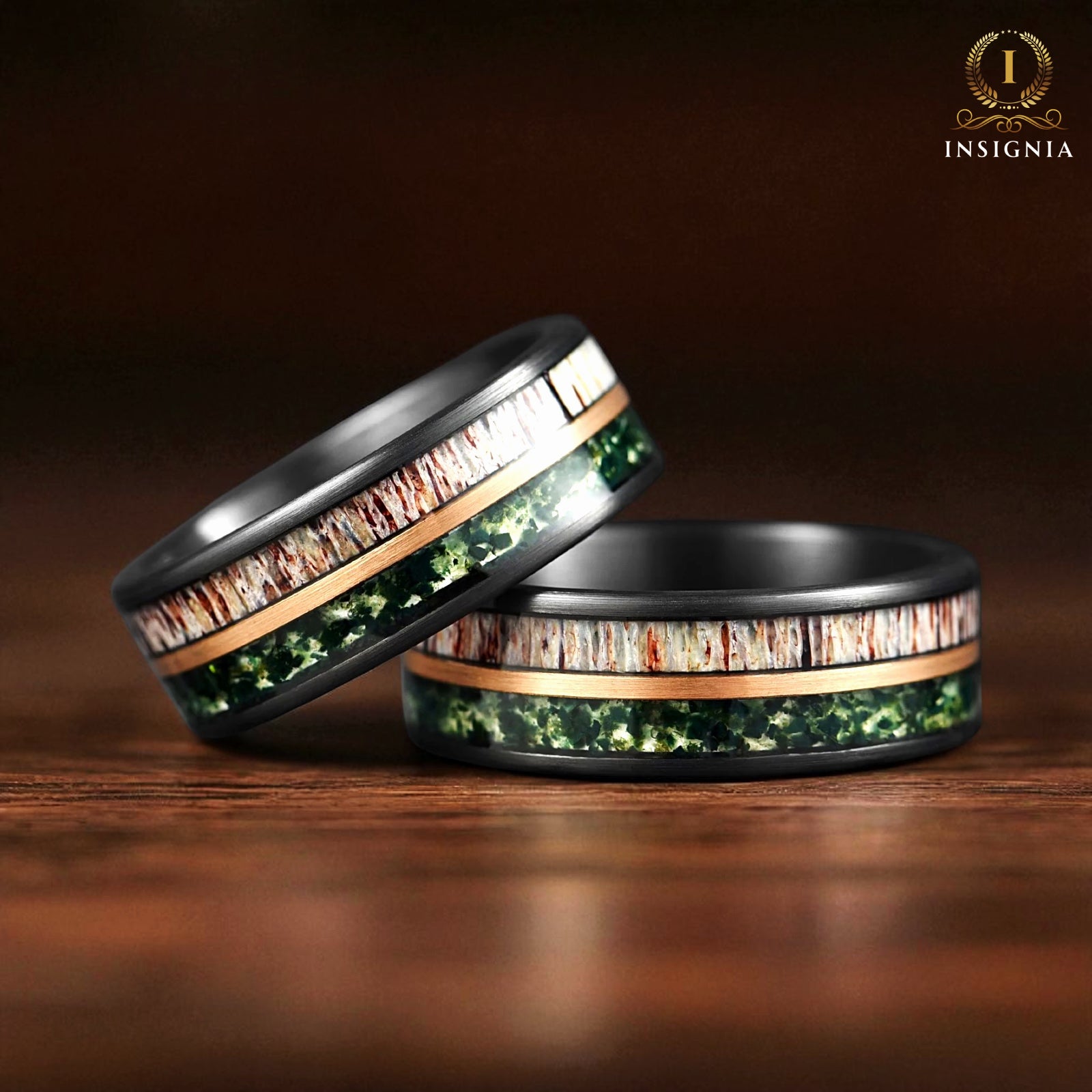 Wedding Bands For Him Moss Agate Flip View