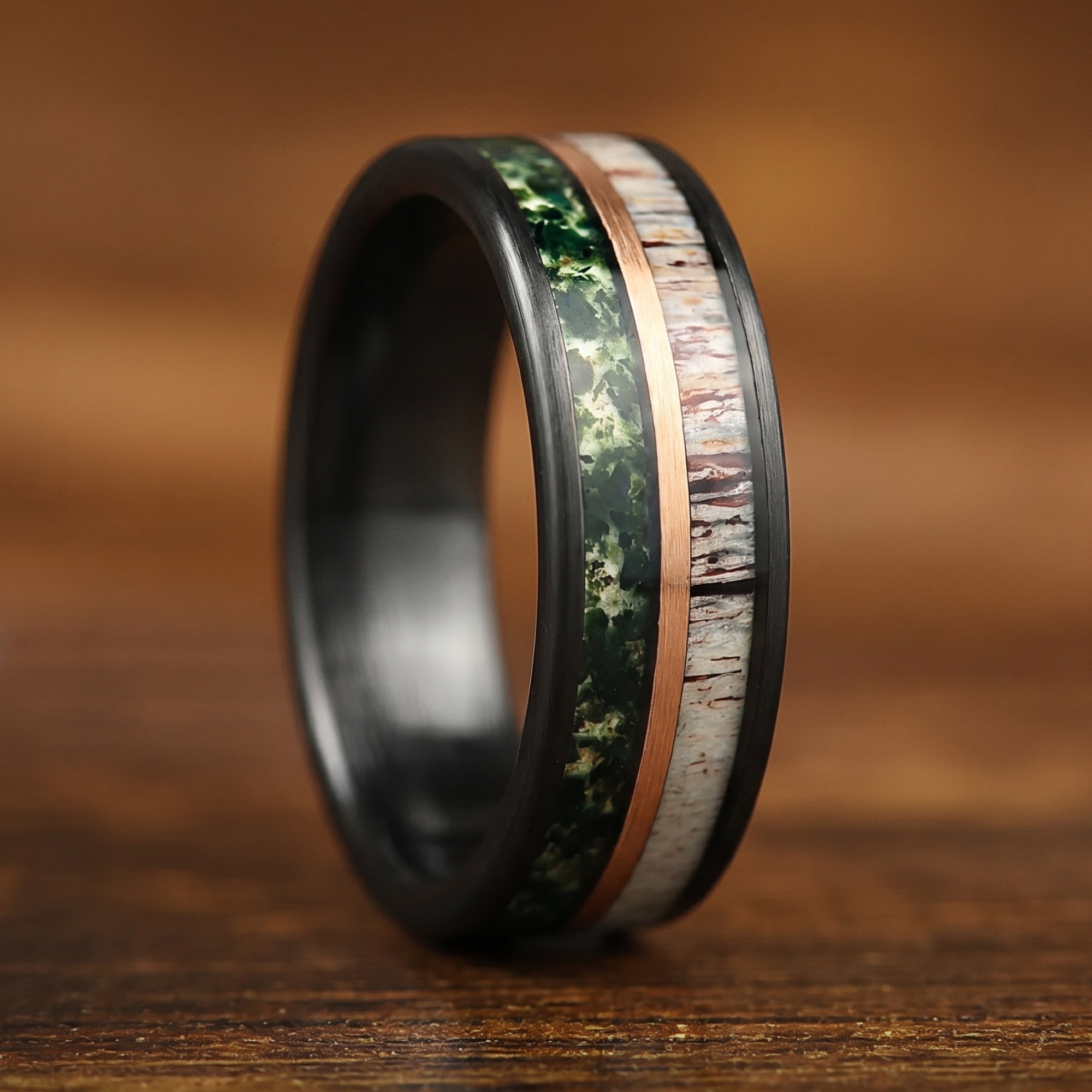 Wedding Bands For Him Moss Agate Front View
