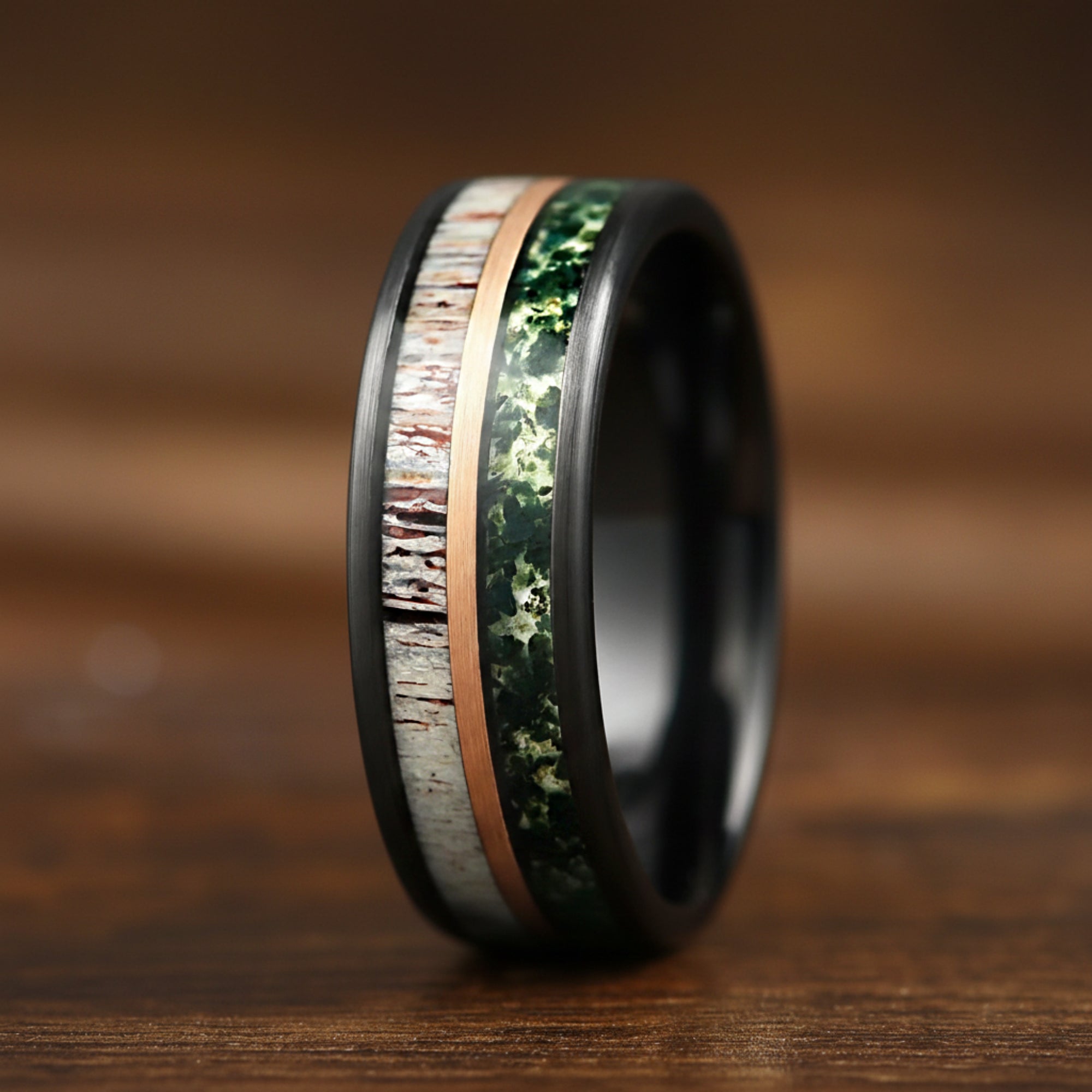 Wedding Bands For Him Moss Agate Side View