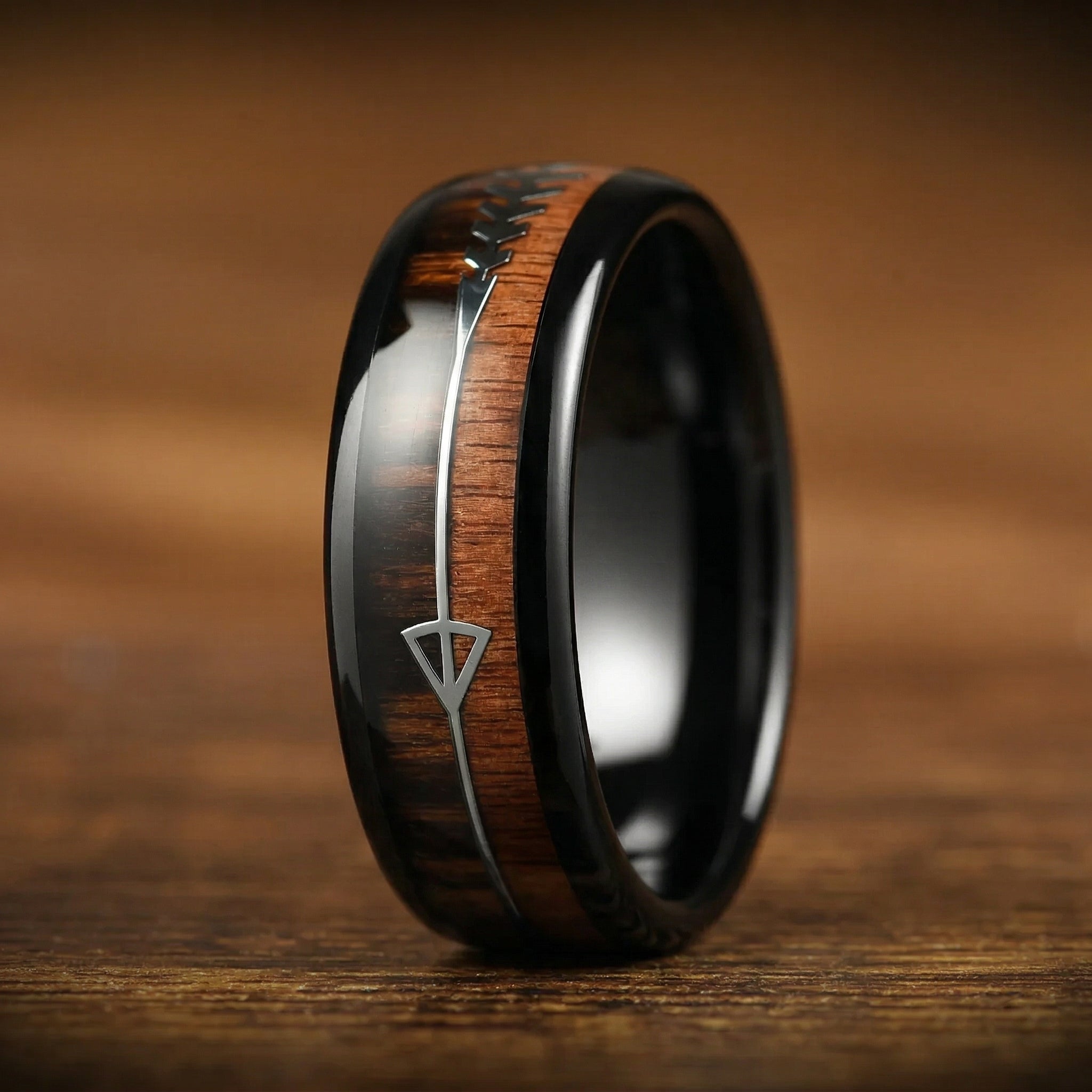 Wedding Bands With Wood Tungsten Left View