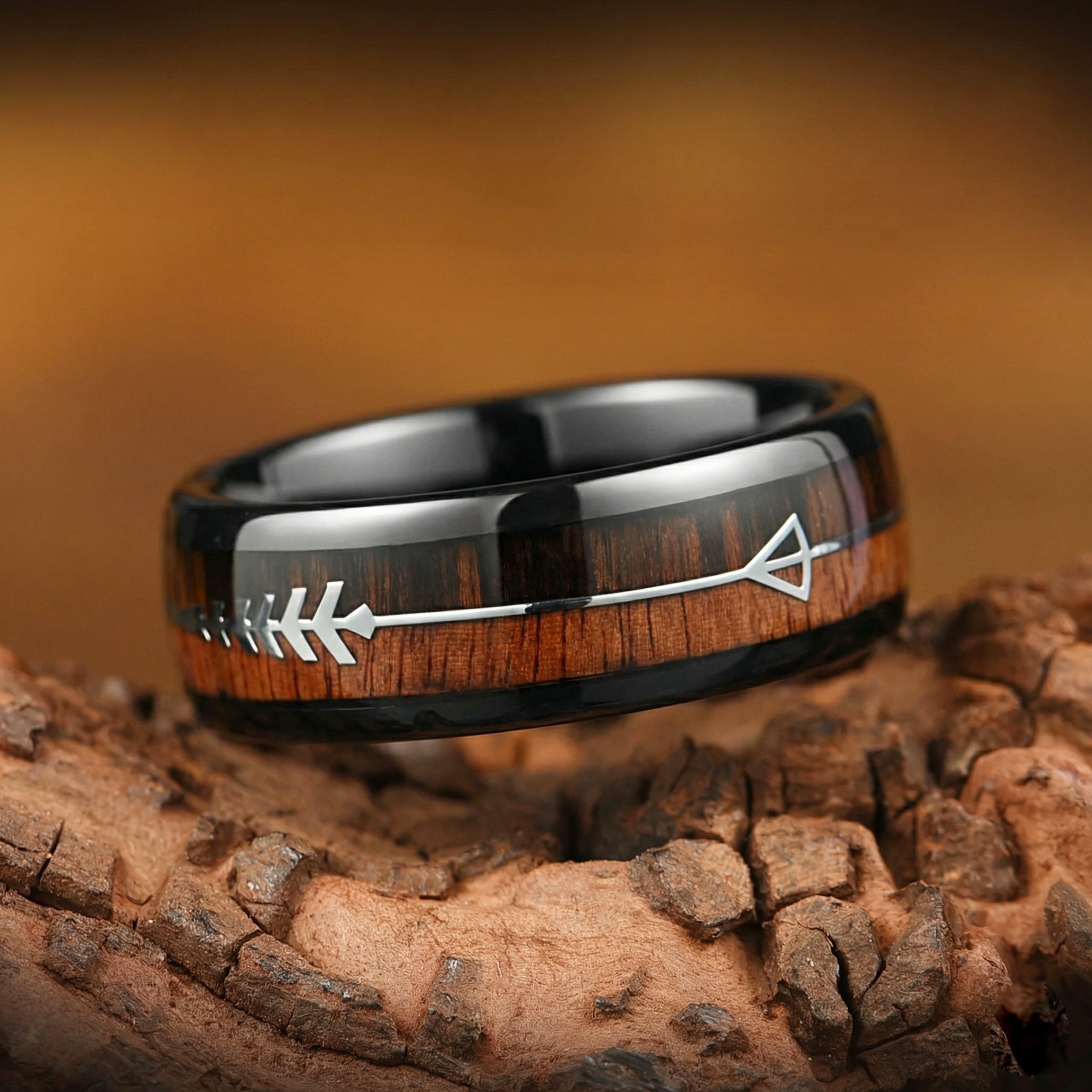 Wedding Bands With Wood Tungsten Main View