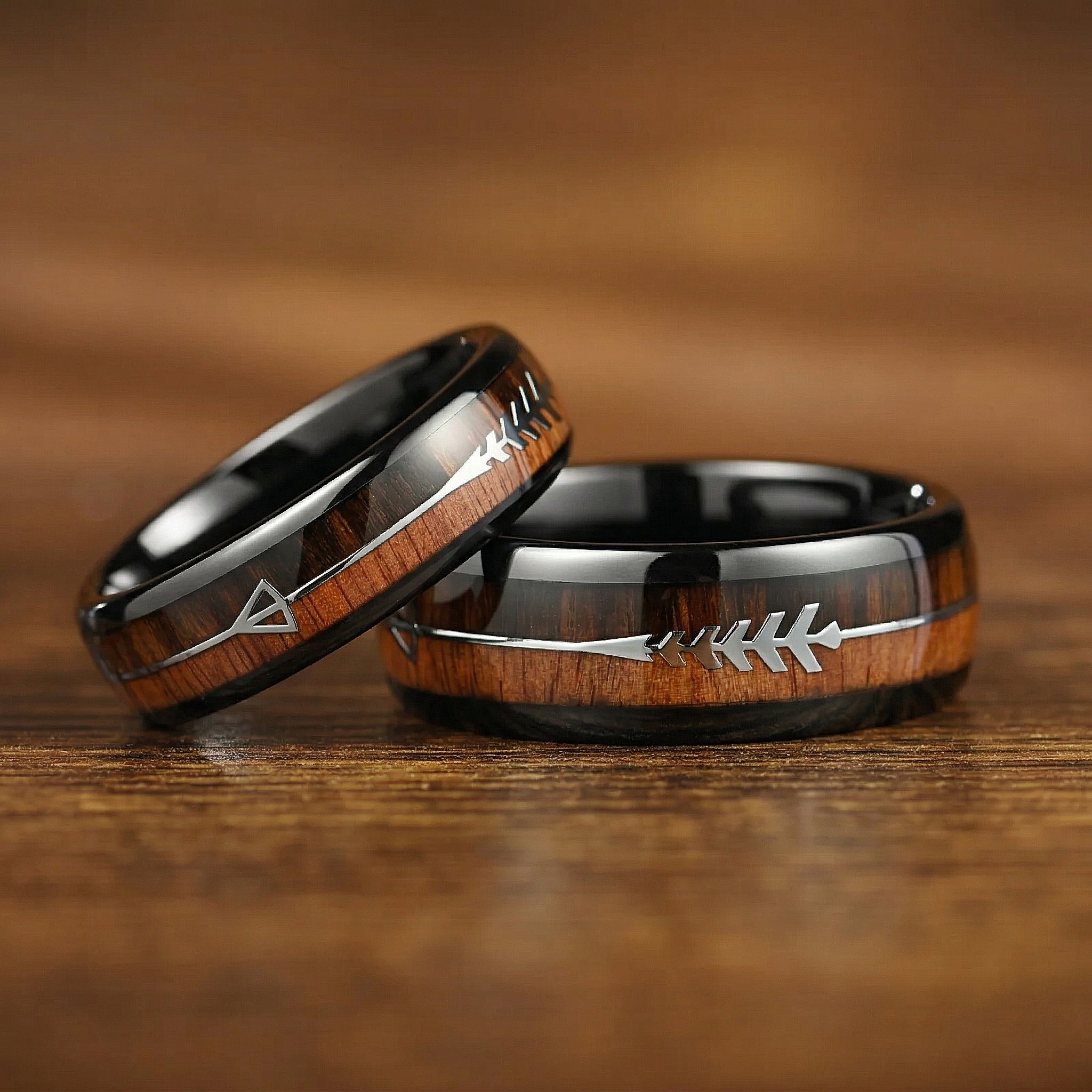 Wedding Bands With Wood Tungsten Set Display View
