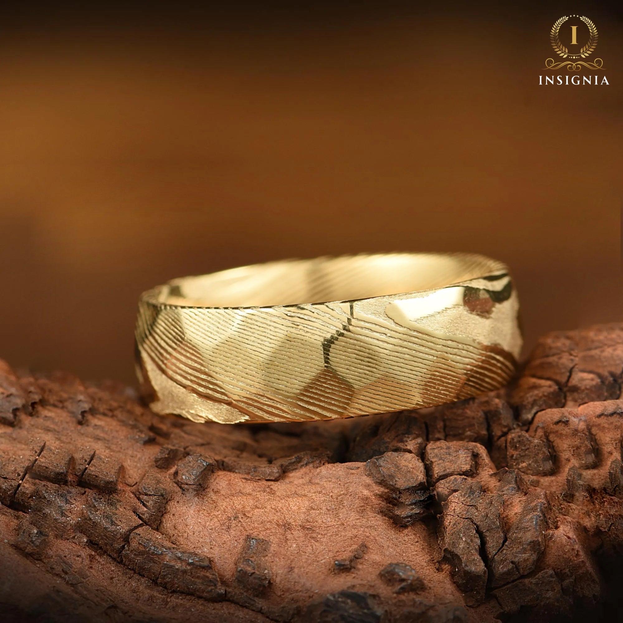 Wedding Gold Band Damascus Main View