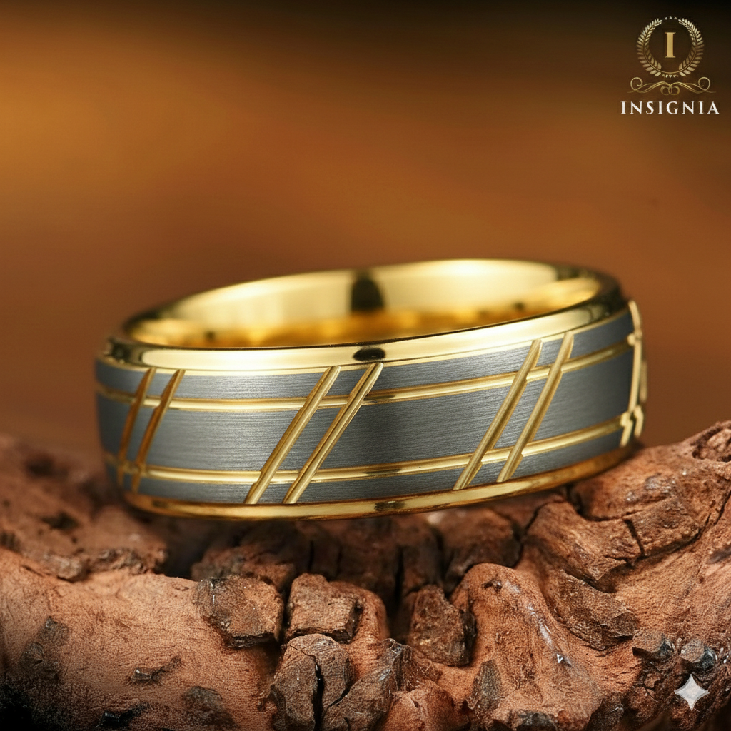 Wedding Gold Band Men Tungsten Angle View