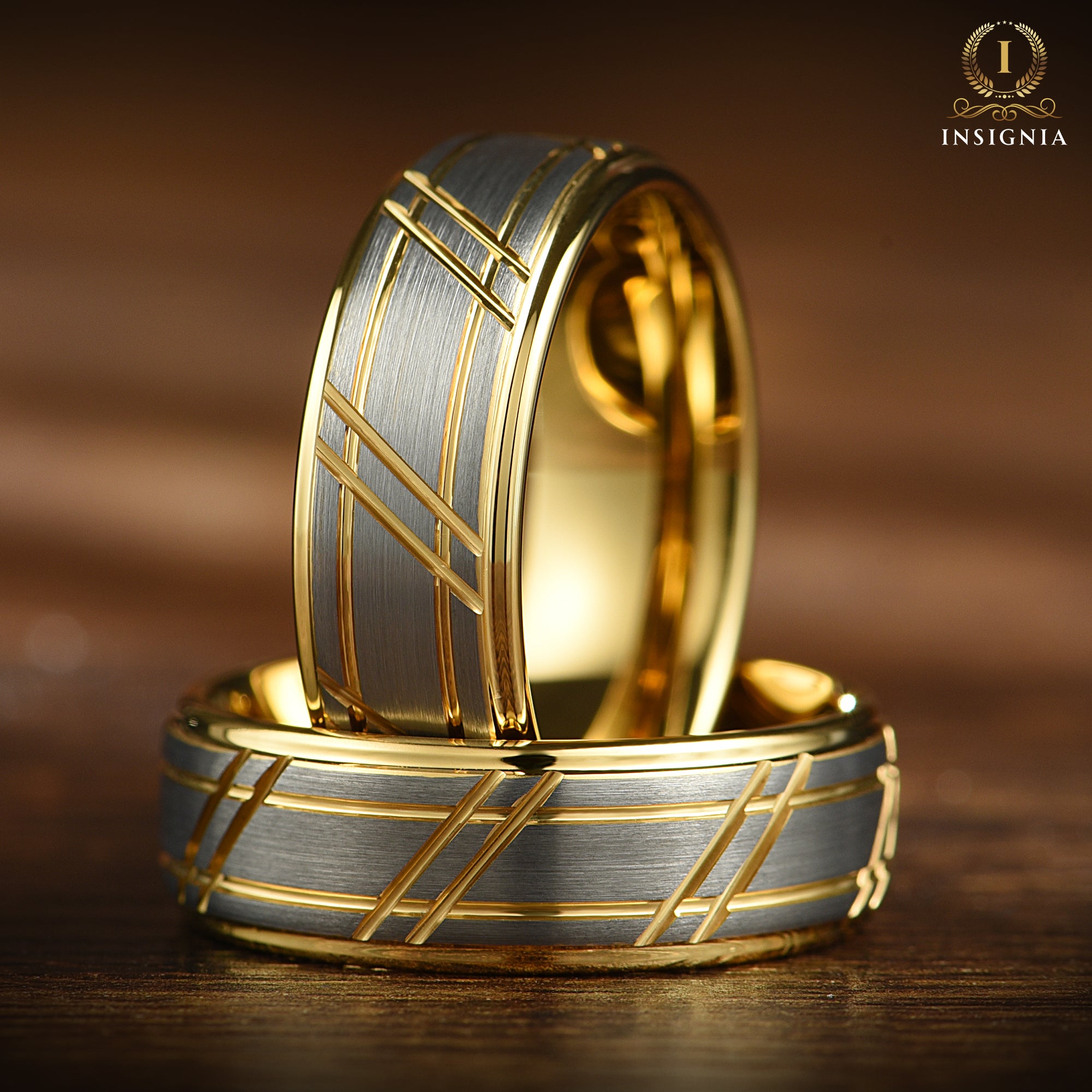 Wedding Gold Band Men Tungsten Detailed View