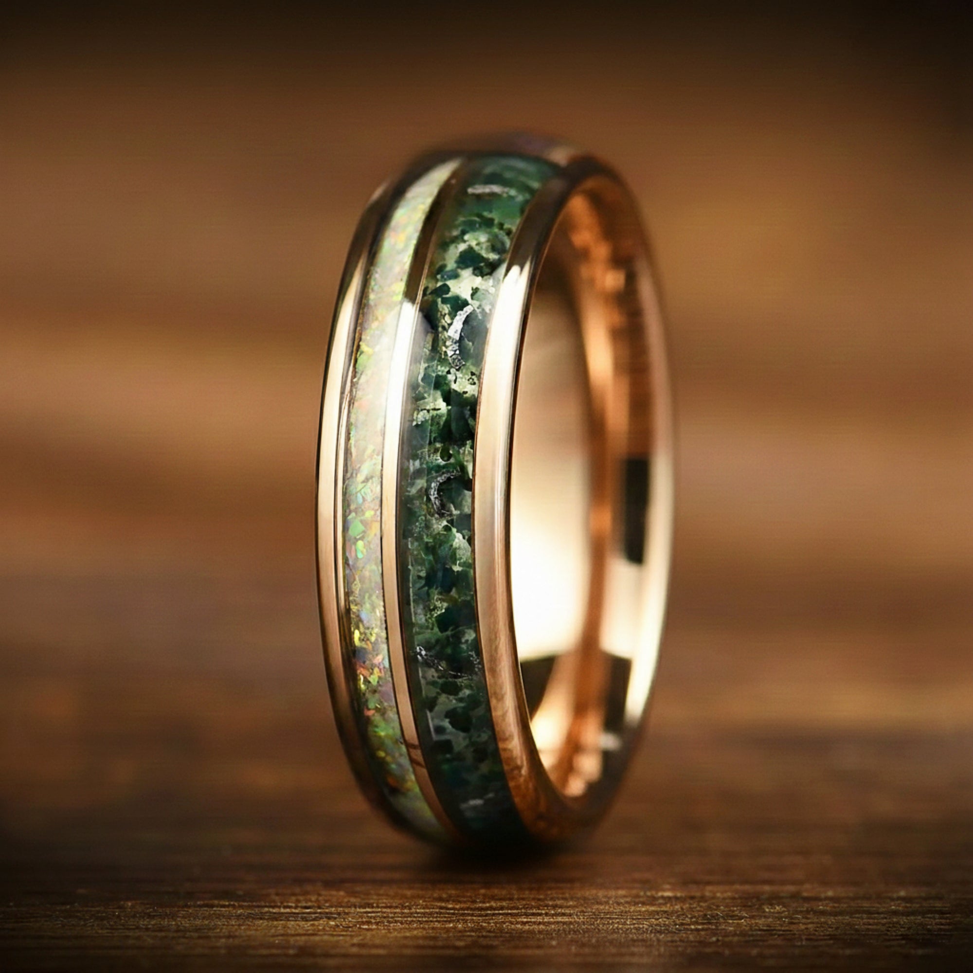 Wedding Ring Women Moss Agate Close Up View