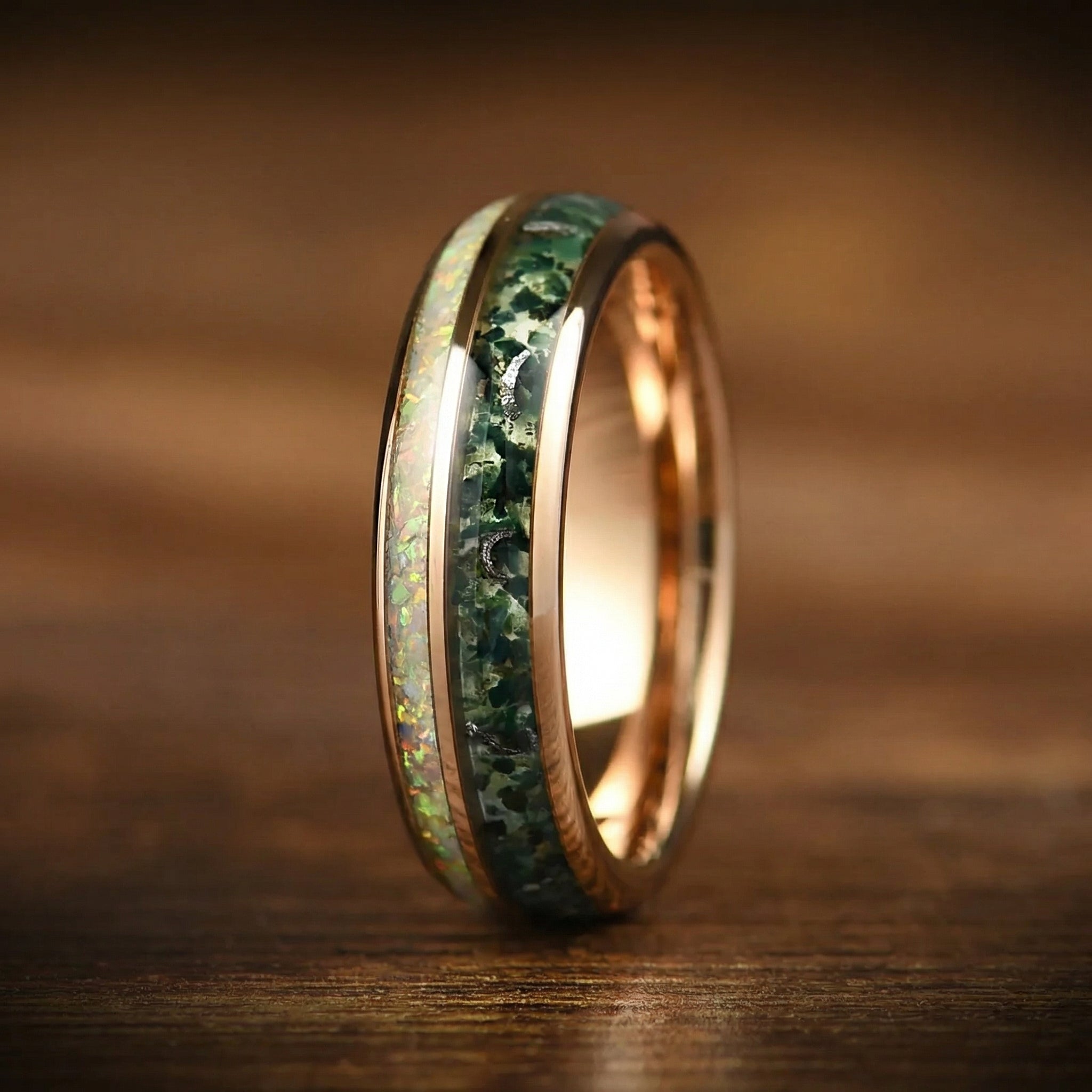 Wedding Ring Women Moss Agate Close Up View
