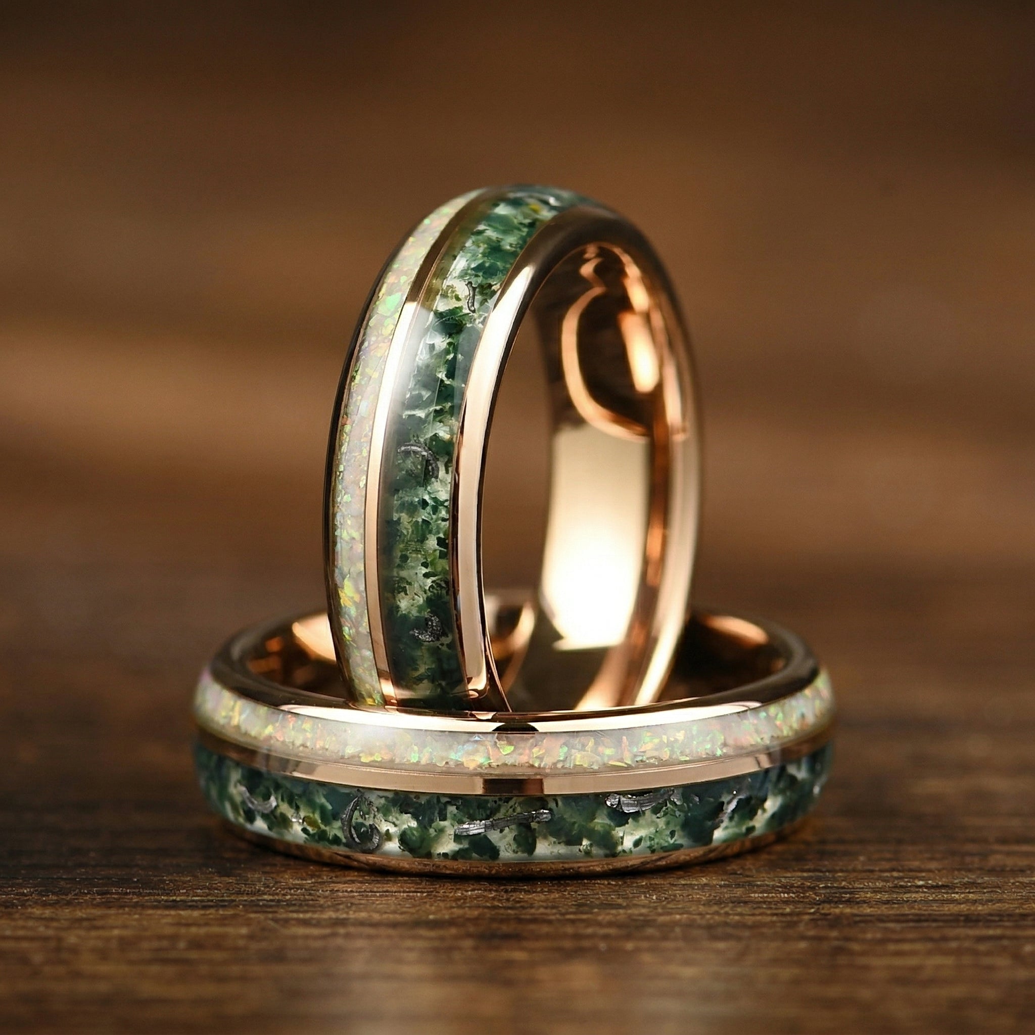 Wedding Ring Women Moss Agate Front View