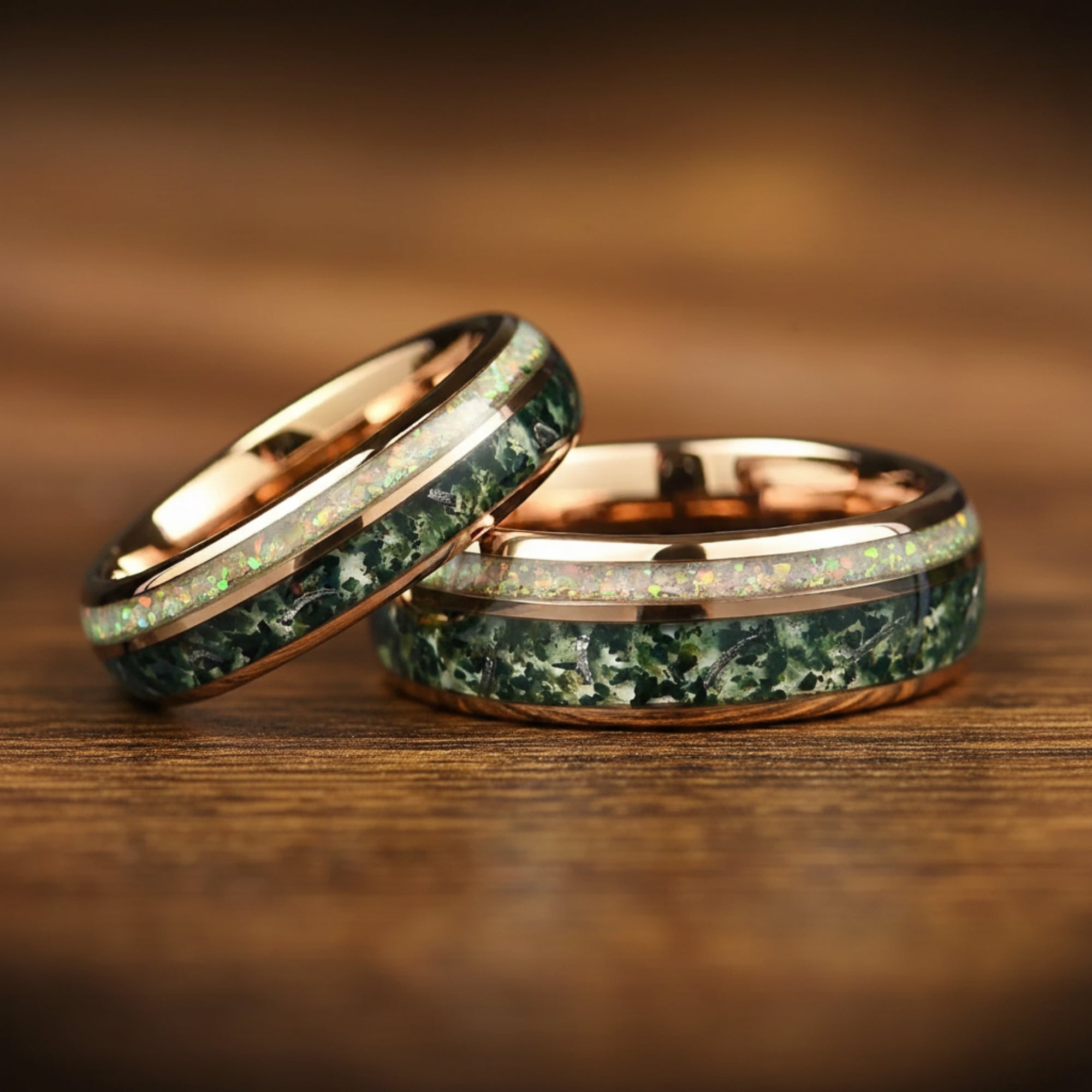 Wedding Ring Women Moss Agate Ring Set