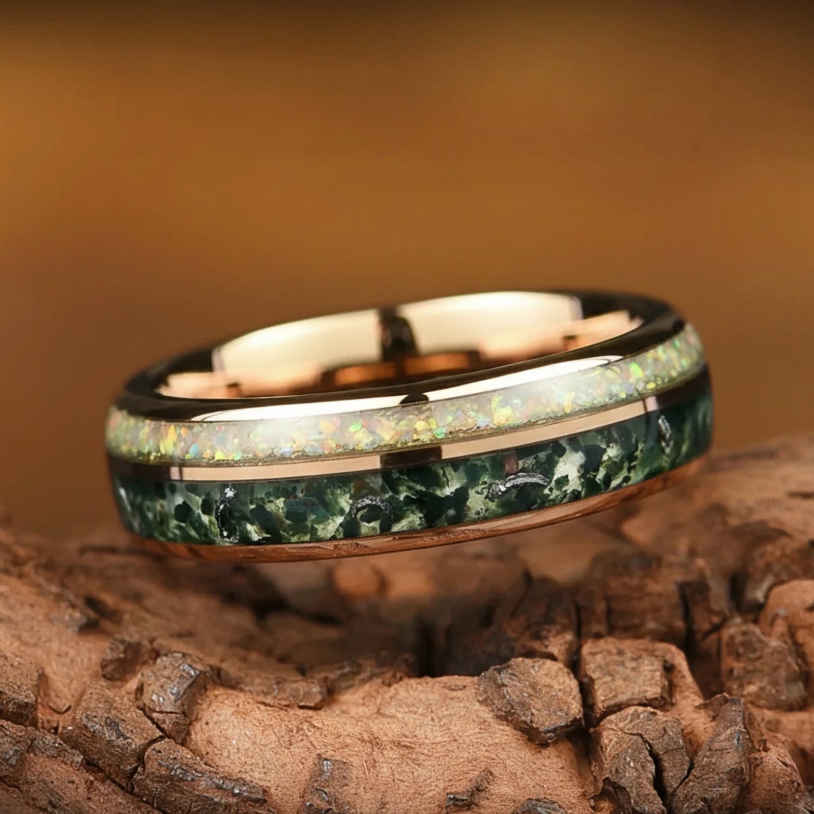 Wedding Ring Women Moss Agate Detailed View