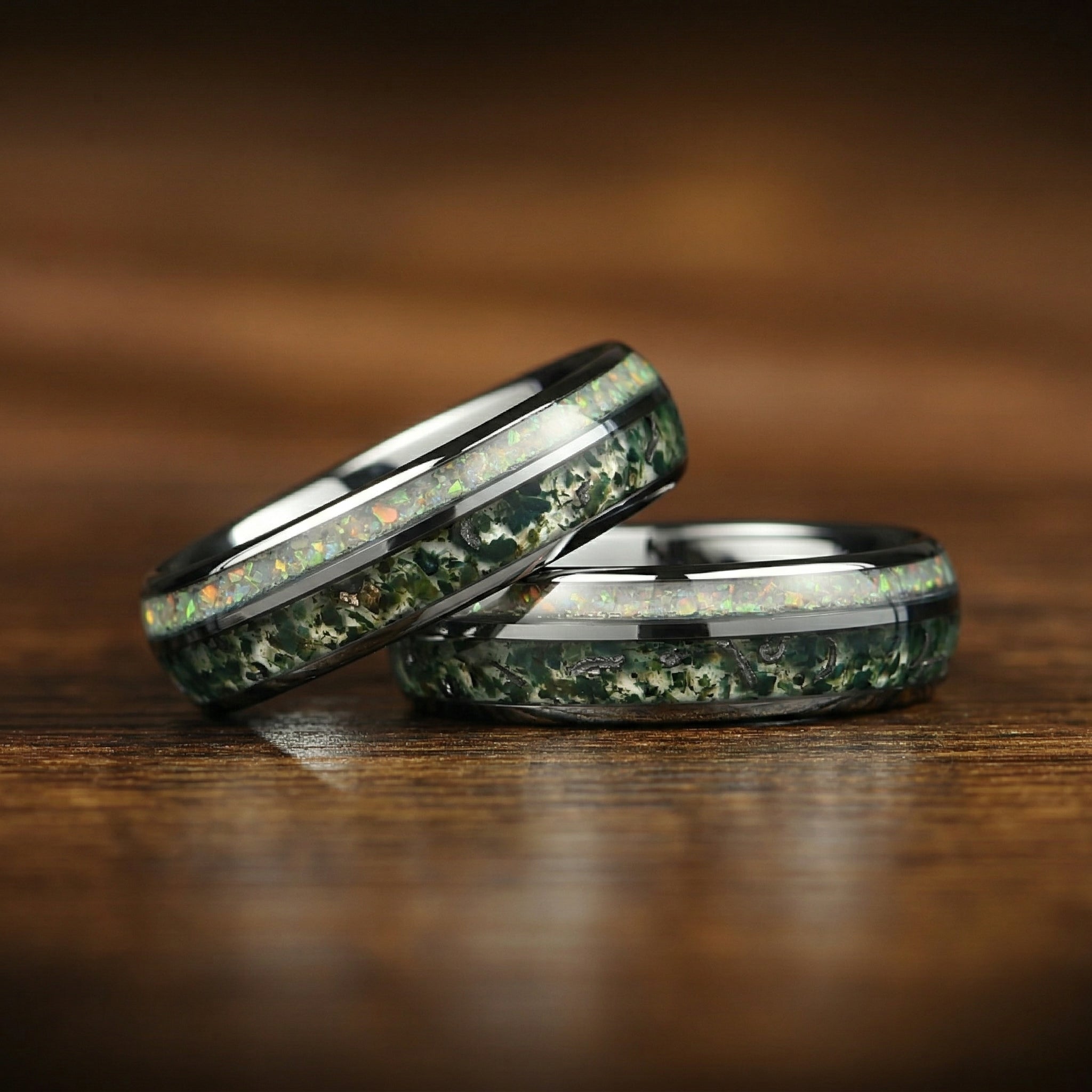 Wedding Rings Female Moss Agate Angled View
