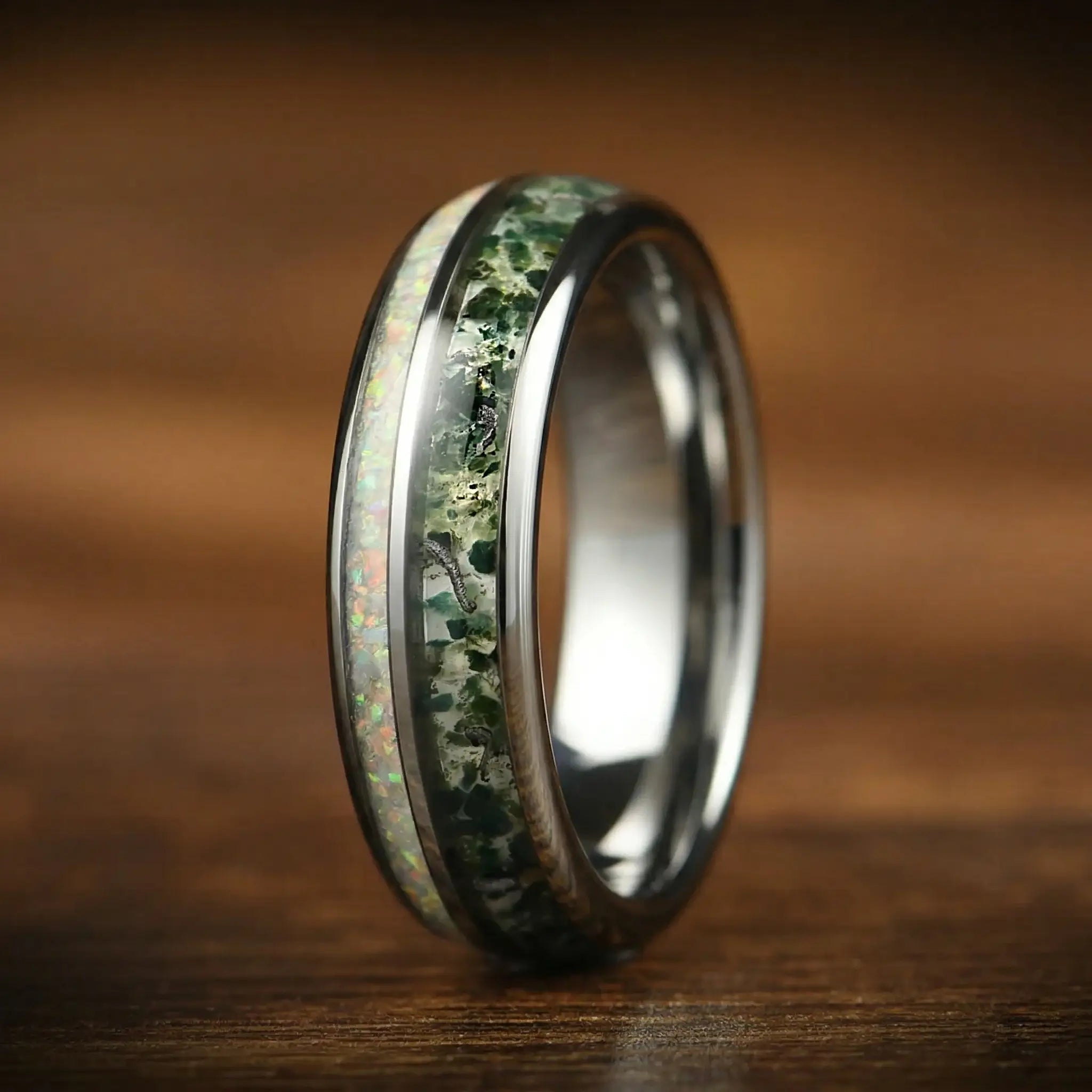 Wedding Rings Female Moss Agate Front View