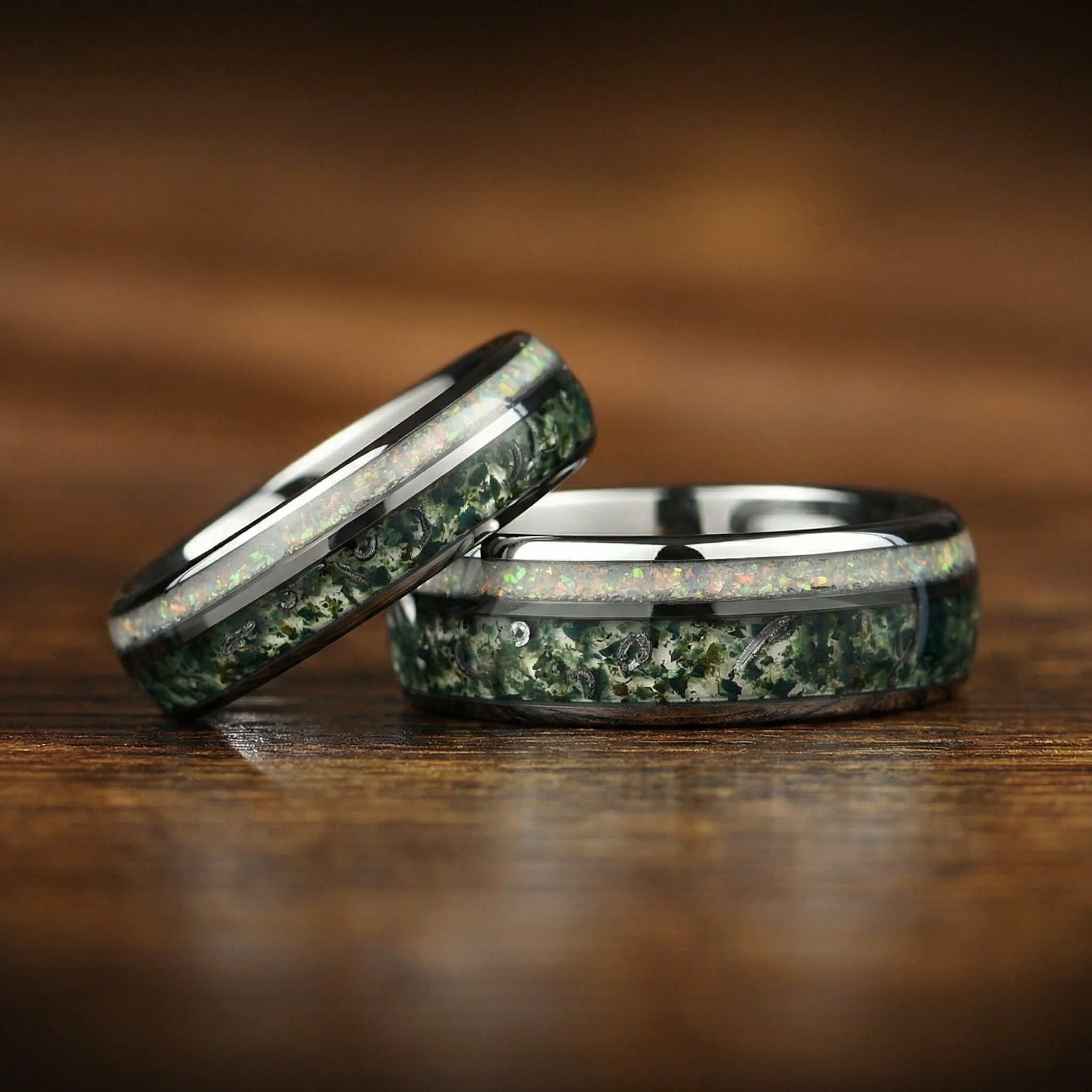 Wedding Rings Female Moss Agate Set Display View